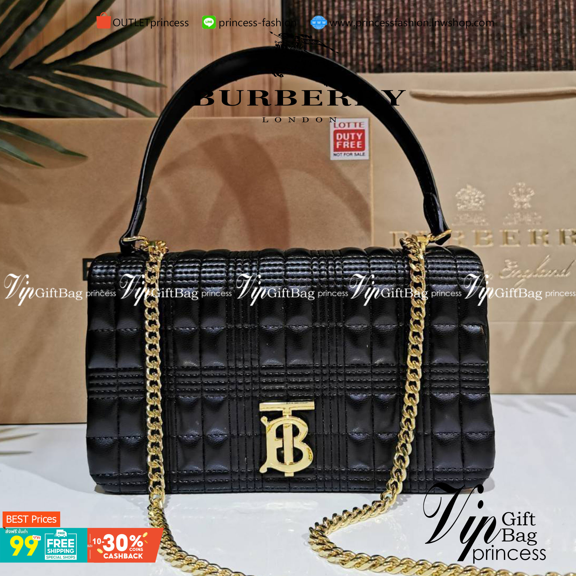 BURBERRY FRAGRANCES QUITED LAMBSKIN BAG VIP GIFT WITH PURCHASE GWP พรีเมี่ยมกิ๊ฟ Limited จาก BURBERRY Perfume DutyFree หนังแท้ Lambskin นิ่มสวยหรูดูดี เปิดปิดด้วยฝาปิดสัญลักษณ์รูปตัวB ภายในโล่งกว้าง ใส่มือถือ กระเป๋าสตางค์ได้ มาพร้อมสายสะพายโซ่ทองต่อหนังร