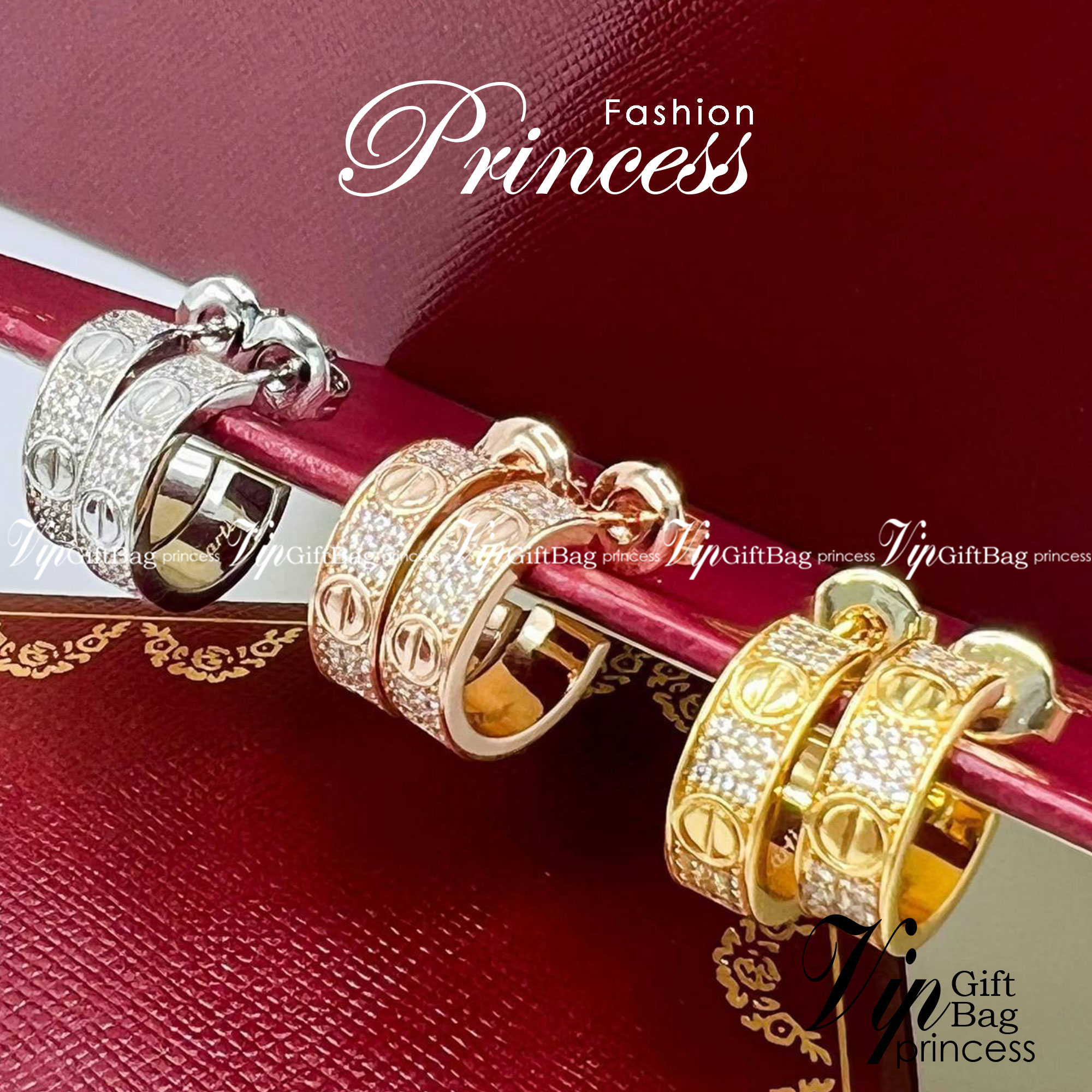 CARTIER LOVE EARRINGS ต่างหูคาเทียร์ รุ่น LOVE มีเพชร พร้อมกล่อง ภาพถ่ายจากงานจริง งานปั้มวัสดุโลหะเคลือบขึ้นเงาตามรูป ใช้งานต่างประเทศได้