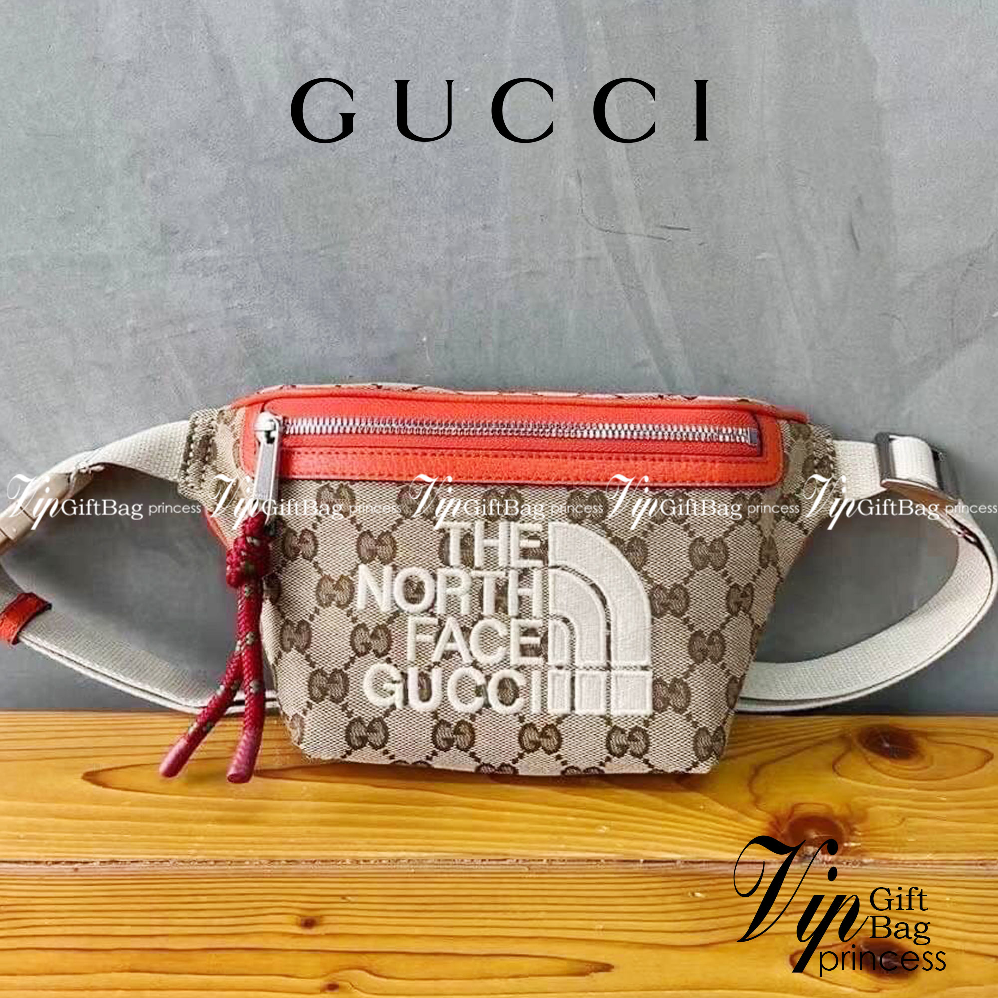 หนังแท้ The North Face x Gucci belt bag พร้อมส่งที่ไทย