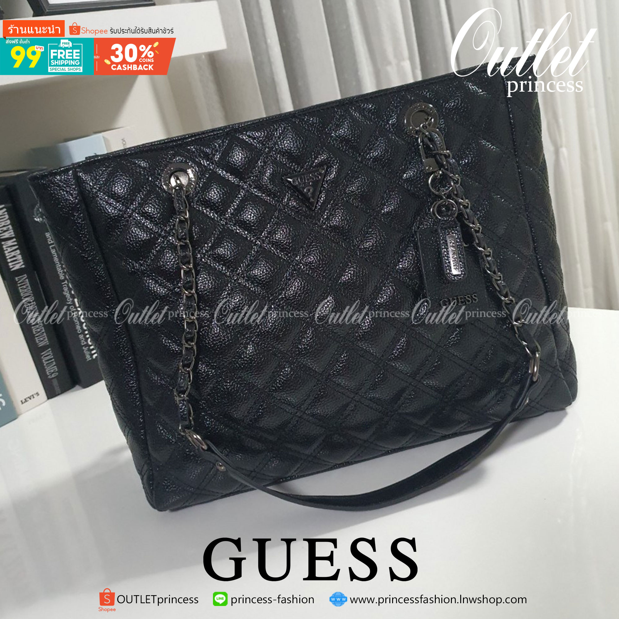 ของแท้ 💯% GUESS WOMEN'S CESSILY TOTE FLAP BAG ของแท้ กระเป๋าสะพายทรง SHOPPING BAG