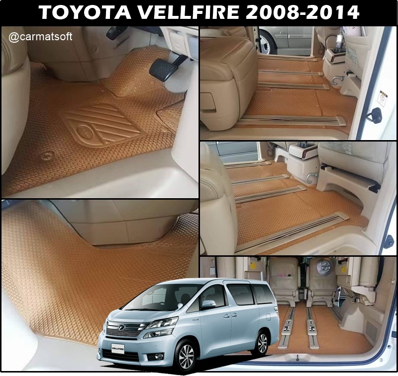 พรมกระดุมเม็ดเล็กรีดขอบTOYOTA VELLFIRE 2008-14 สีชามัวร์ สวยงาม ทนทาน เข้ารูป เต็มคัน
