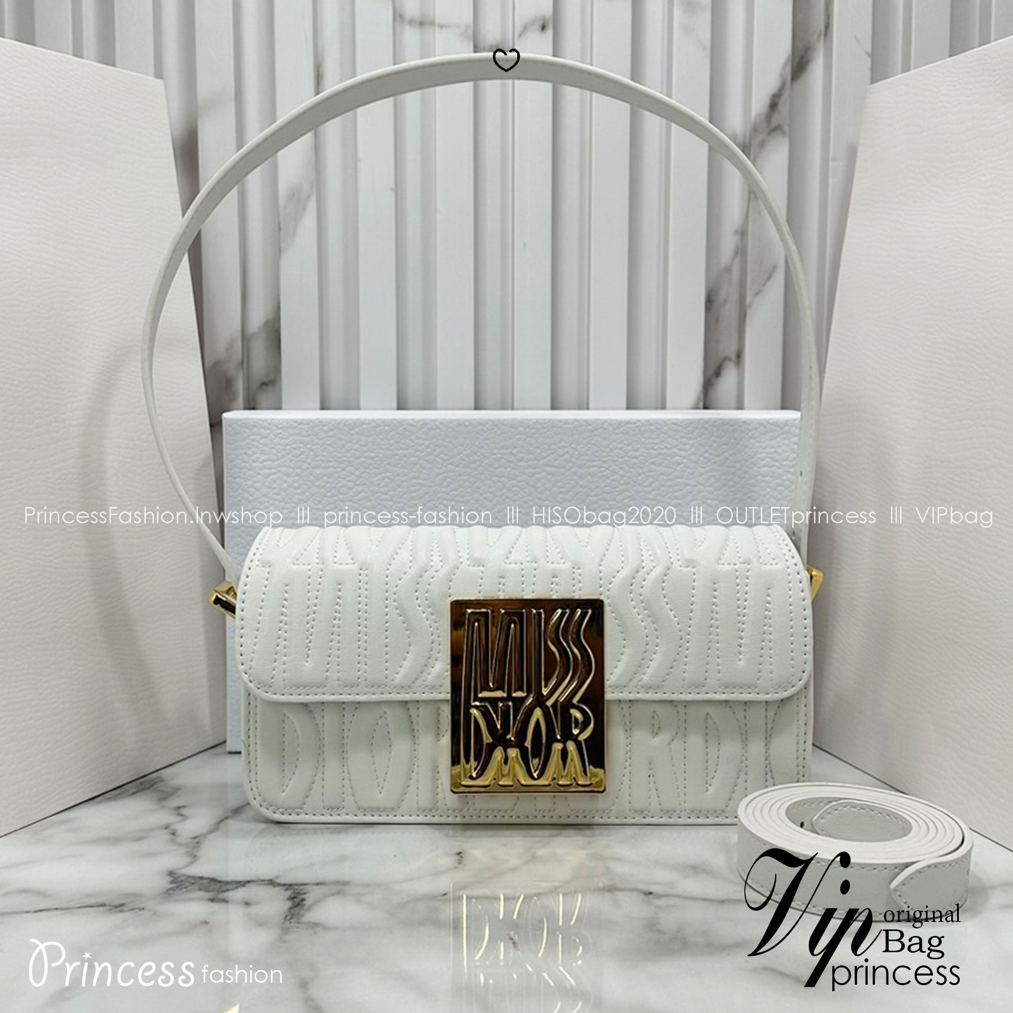 8.5" DIOR Miss Dior Flap Bag / Dior Clutch Bag / Pale Quilted Miss Dior Allover Leather กระเป๋าสะพายไหล่รุ่นใหม่ล่าสุด สง่างามทันสมัย เกรดออริ 1:1