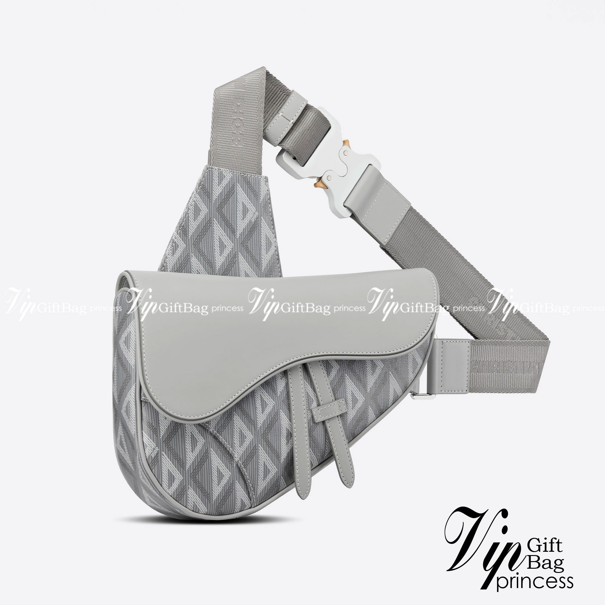 DIOR Saddle Bag Dior Gray CD Diamond Canvas and Smooth Calfskin / DIOR Saddle Belt Bag ภาพสินค้าถ่ายจากงานขายจริงใช้งานต่างประเทศได้