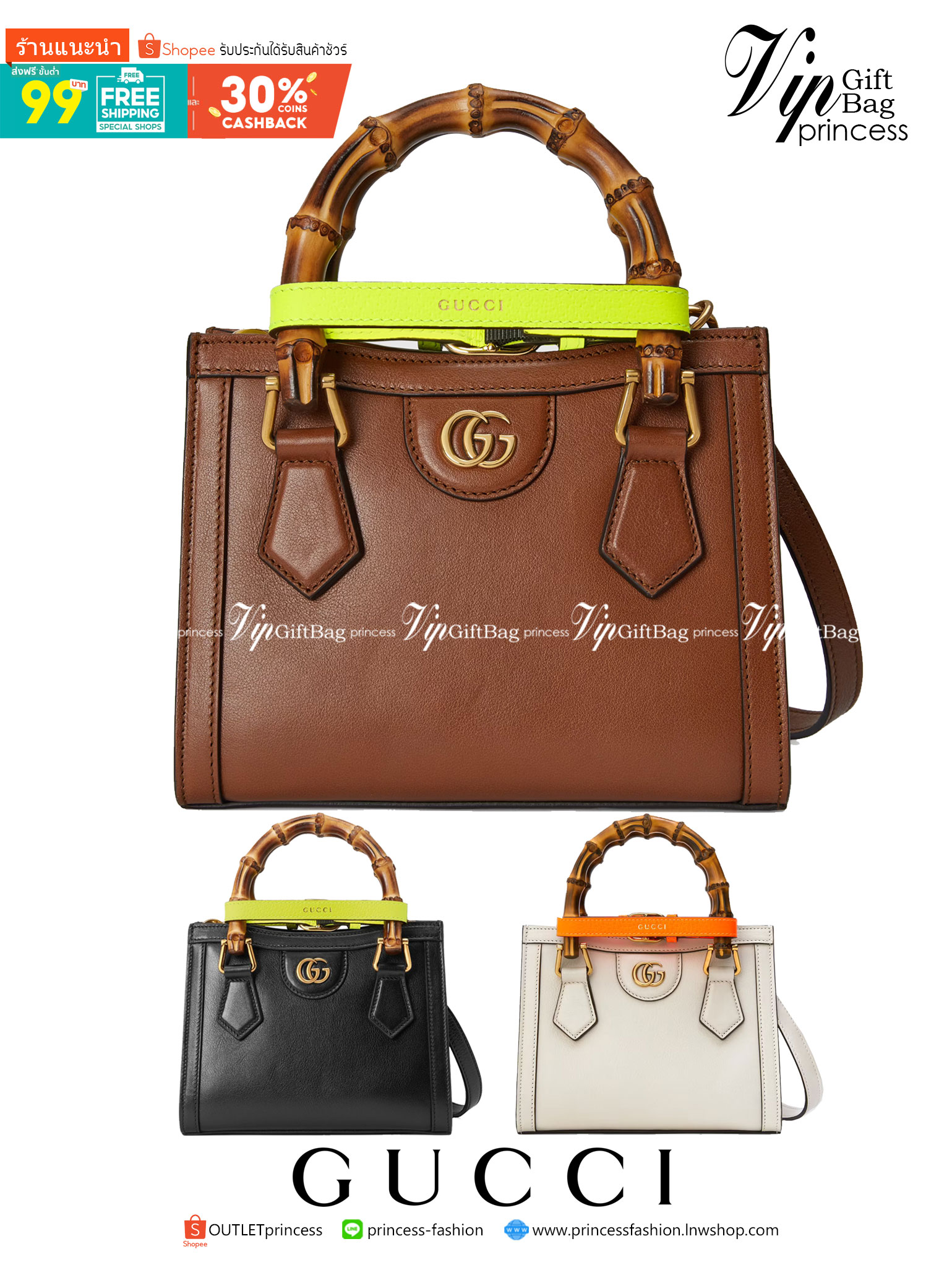 VIP GIFT 】หนังแท้ GUCCI Diana mini tote bag กระเป๋างานหูไม้ไผ่สุดคลาสสิก ดีไซน์มาใหม่พร้อมเข็ดขัดหนังสีสะท้อนแสงประดับตรงหูกระเป๋า ขนาดมินิกำลังน่ารักเลยค่ะ วัสดุหนังแท้ อะไหล่ทอง งานสวยตั้งอยู่ทรง มีสายสะพายยาว 1เส้น สามารถปรับระดับได้-ถอดได้ งานเก๋ไก๋ที