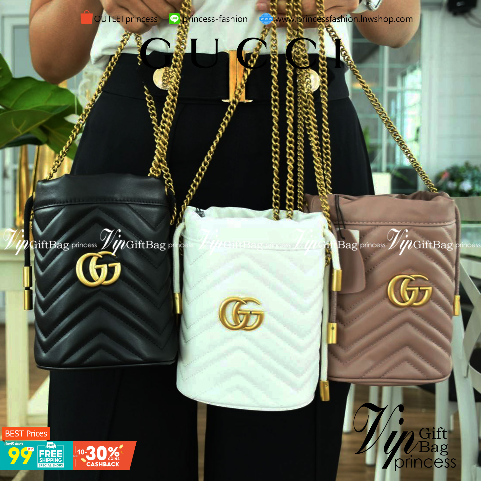 VIP 】Gucci GG Marmont mini bucket bag กระเป๋าสะพายข้าง Premiumgift วัสดุหนังแท้ ด้านในโล่ง มีช่องใส่บัตร3ช่อง ใส่กระเป๋าตังค์ ใส่โทรศัพท์ Iphone+ ได้ สายโซ่ยาว Crossbody ได้ ถอดสายได้ น้ำหนักเบา มาพร้อมถุงผ้าแบรนด์ ใบนี้คือที่สุด คุณหนูมากมาย ไม่ควรพลาดเล