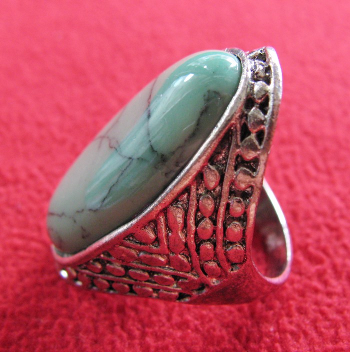 แหวนหินเทอร์ควอยส์สีเขียว โรเดียมสีเงิน(มีโชค)แบบ4ค่ะ