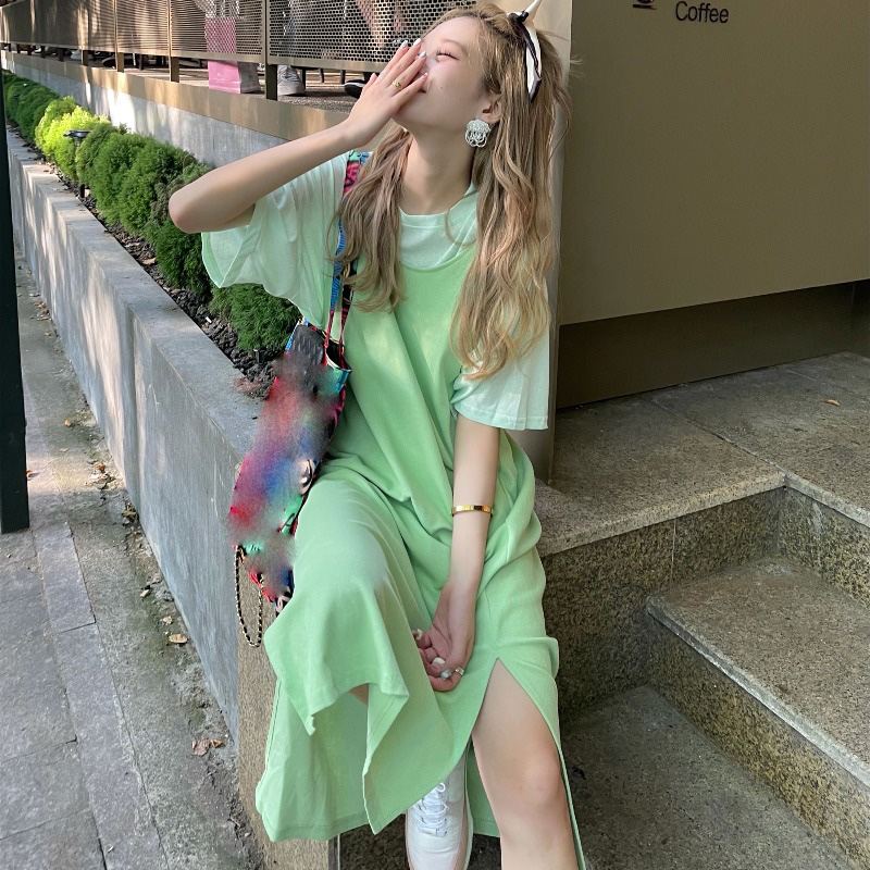 พร้อมส่ง 🎸🚕🌻 Siza set เดรสยาวสีเขียว & เสื้อแขนสั้น (IN35354)