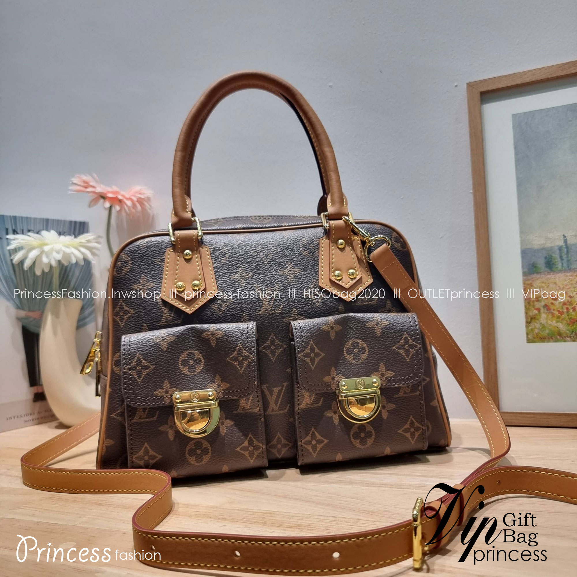LV Manhattan Pm Monogram Handbag / LV MANHATTAN HANDBAG กระเป๋าถือทรงผู้ดี คลาสสิค สวยหรู ไซส์กำลังสวย ราคาแสนดี ดีไซน์ตกแต่งกระเป๋าเล็กด้านหน้า ใส่ของจุกจิกได้