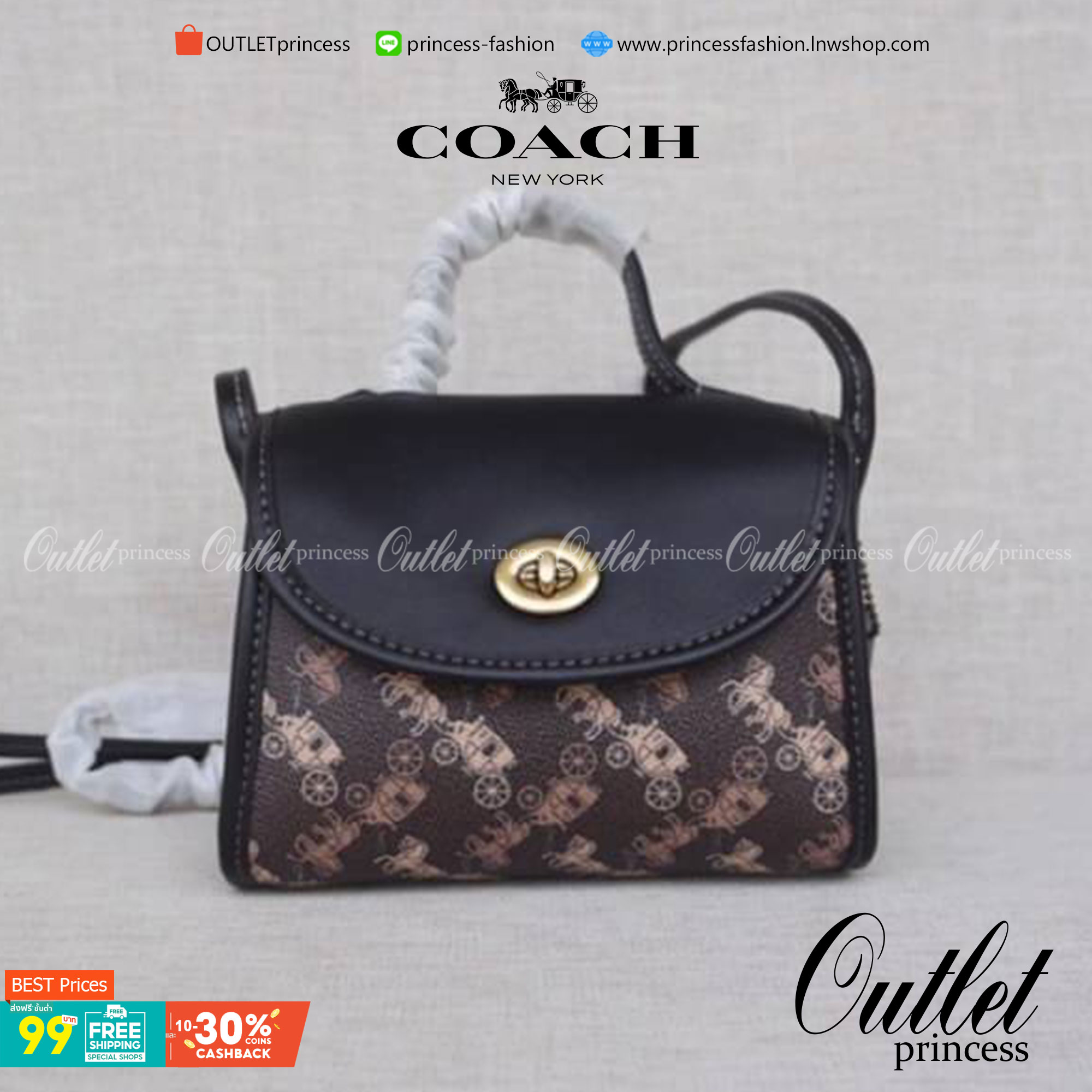 COACH Turnlock Top Handle With Horse And Carriage Print COACH Lady กระเป๋าสะพาย FM1981-144