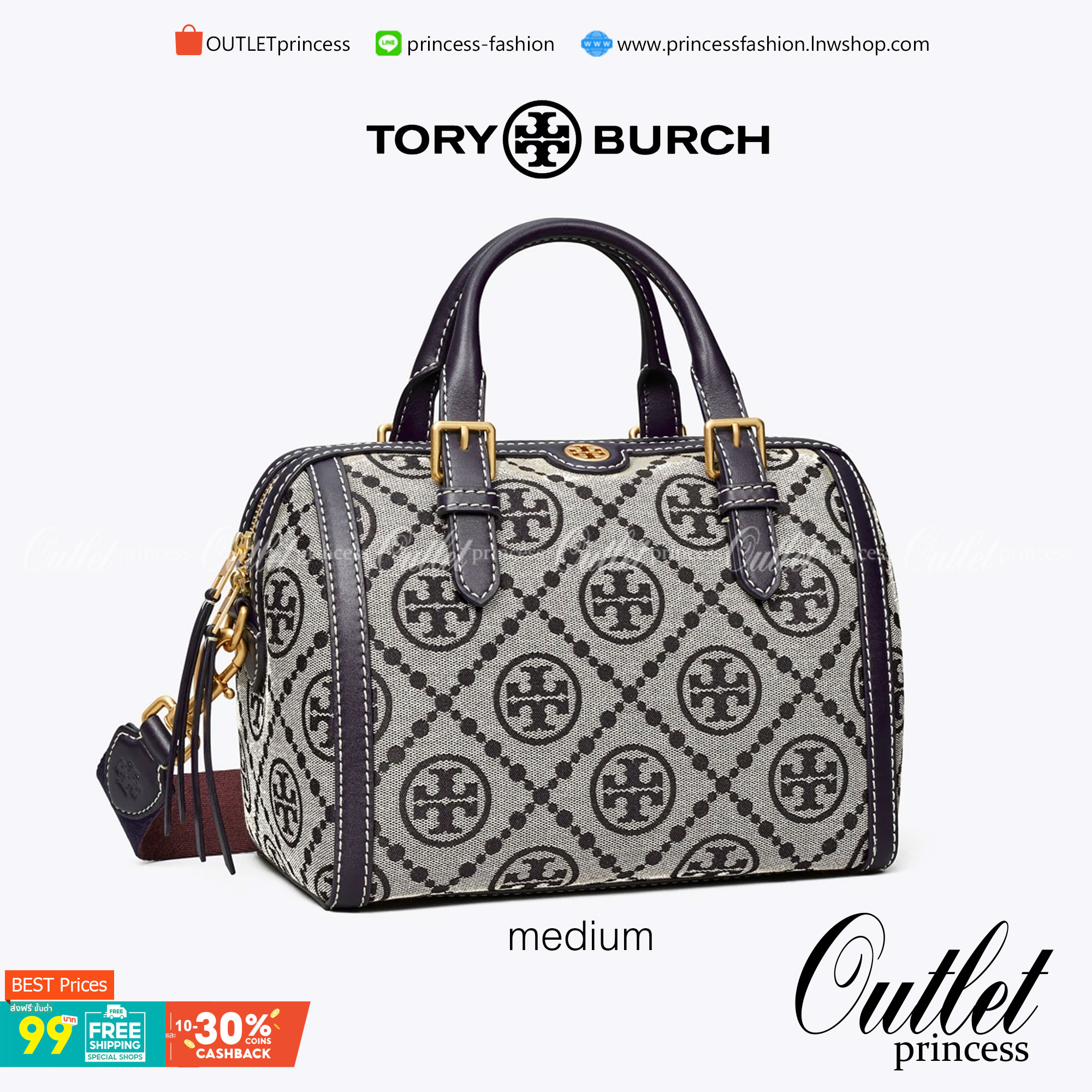 พร้อมส่งความสวย!!! medium TORY BURCH FACTORY MONOGRAM JACQUARD BOSTON BAG กระเป๋าถือหรือสะพายรุ่นใหม่ล่าสุดจาก TORY BURCH FACTORY วัสดุ Woven Jacquard & Leather ในลาย Jacquard คงเอกลักษณ์แบรนด์สวยอยู่ทรงดีไซน์โดดเด่นทรง Boston เปิดปิดด้วยซิปคู่สะดวกใช้ขนา