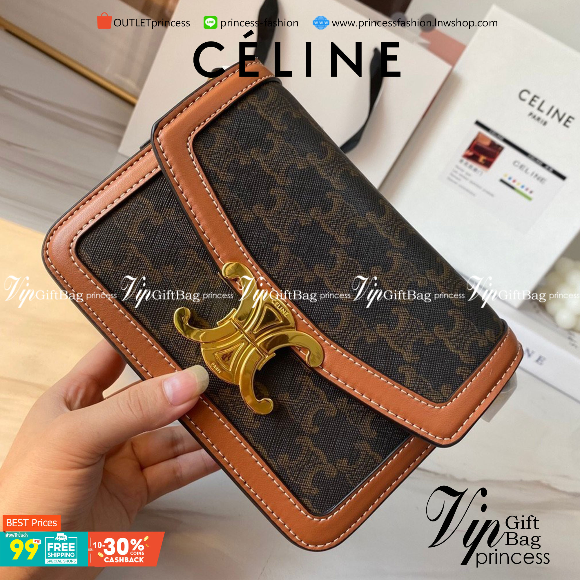 พร้อมส่งรุ่นขายดี!! CELINE CROSSBODY VIP GIFT WITH PURCHASE GWP กระเป๋าพรีเมี่ยมกิ๊ฟ Limited จาก PARFUME DUTYFREE COUNTER สวยอยู่ทรงเปิดปิดด้วยตัวล้อคด้านหน้า ภายในมีช่องใส่ของหลัก พร้อมช่องซิป ใส่กระเป๋าสตางค์กลาง + มือถือได้ ทรงนี้กำลังมาแรงมาก แมชต์ลุค