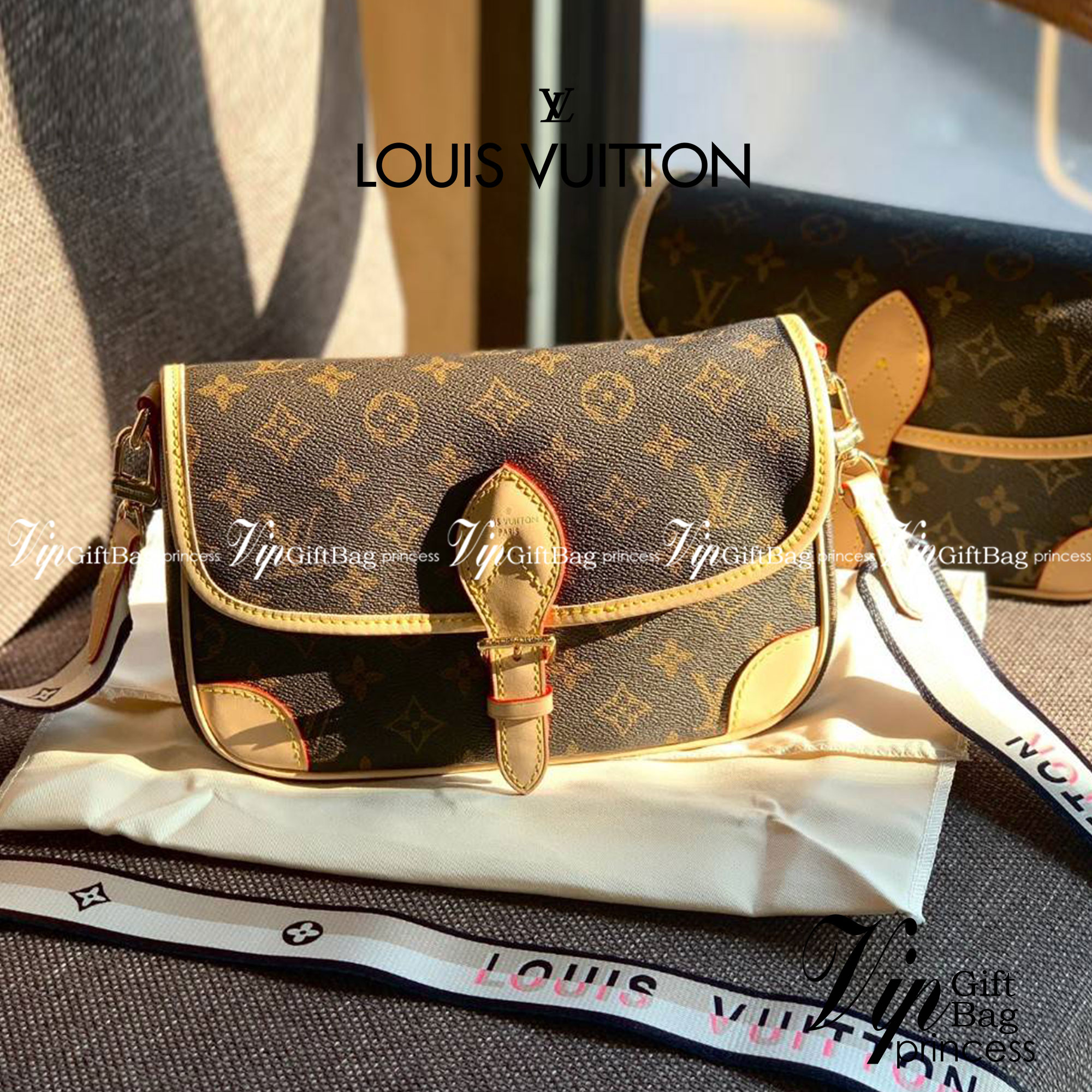 LOUIS VUITTON DIANE MONOGRAM พร้อมส่ง สุดคุ้ม! กับกระเป๋าLV พรีเมี่ยมกิฟ ตปท. หนังแท้ นิ่ม ทรงสวยมากๆค่ะ ((พื้นผิวหนังเป็นการขัดตามธรรมชาติจะมีรอยดำๆตรงขอบหนังนะคะ)) รุ่นนี้มาในลุคสวย หรู ดูชิล เพราะไม่ว่าลุคไหนๆก็เอาจริงๆจ้า! เปิดปิดกระเป๋าแบบกระดุมแม่เห