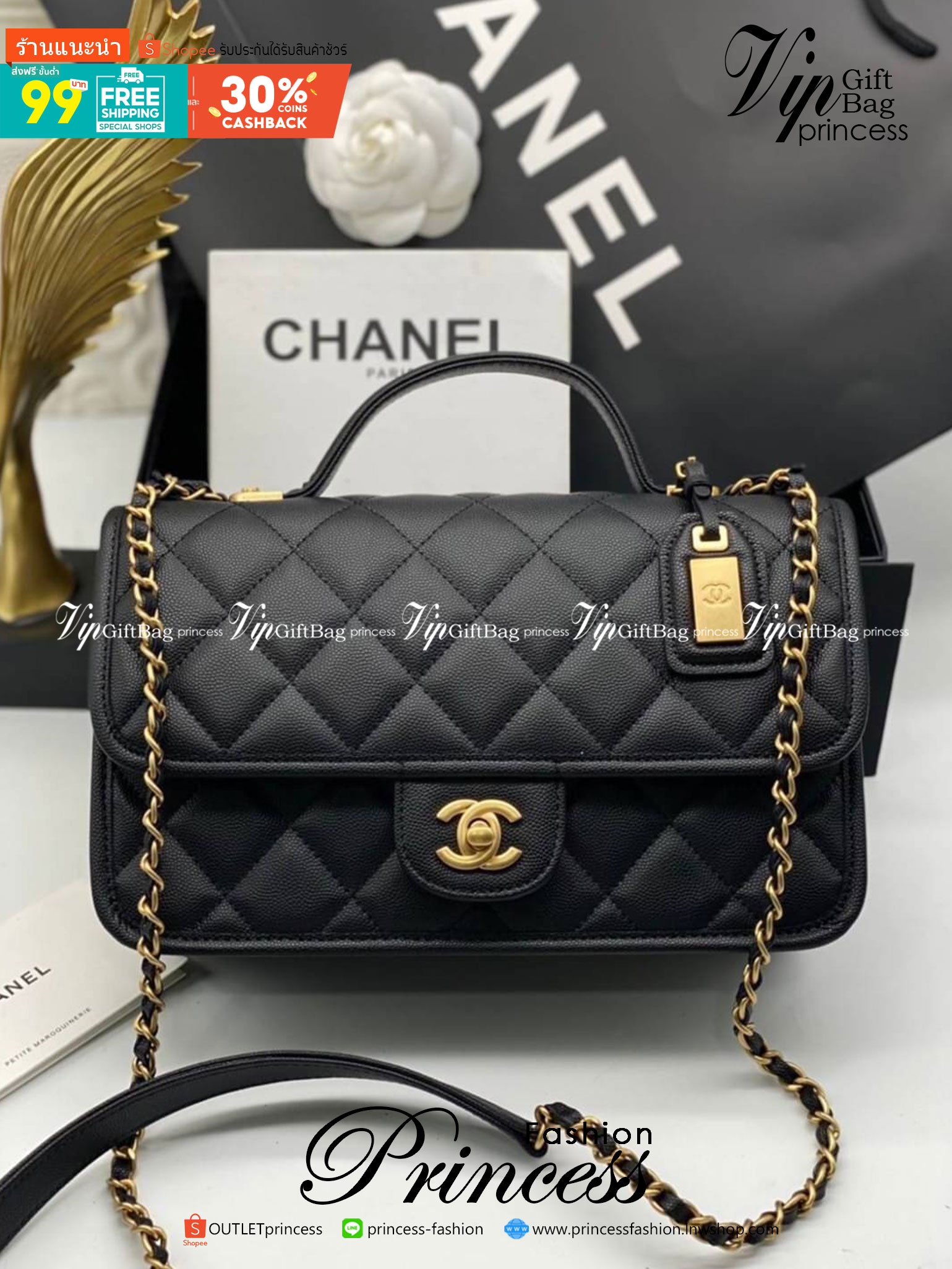 Chanel Handle Flap bag / Chanel caviar Quilted Medium Sweet Classic handle Flap bag เกรดออริจินอล กระเป๋าสะพายทรงเหลี่ยมมาใหม่ พร้อมหูหิ้วด้านบน งานหนังสวยมาก