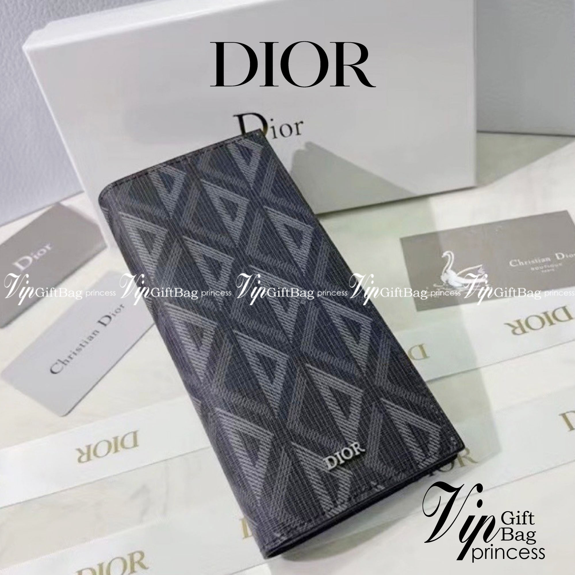 DIOR Vertical Long Wallet Dior CD Diamond Canvas กระเป๋าสตางค์ใบยาว พร้อมส่งที่ไทย ภาพสินค้าถ่ายจากงานขายจริง ใช้งานต่างประเทศได้