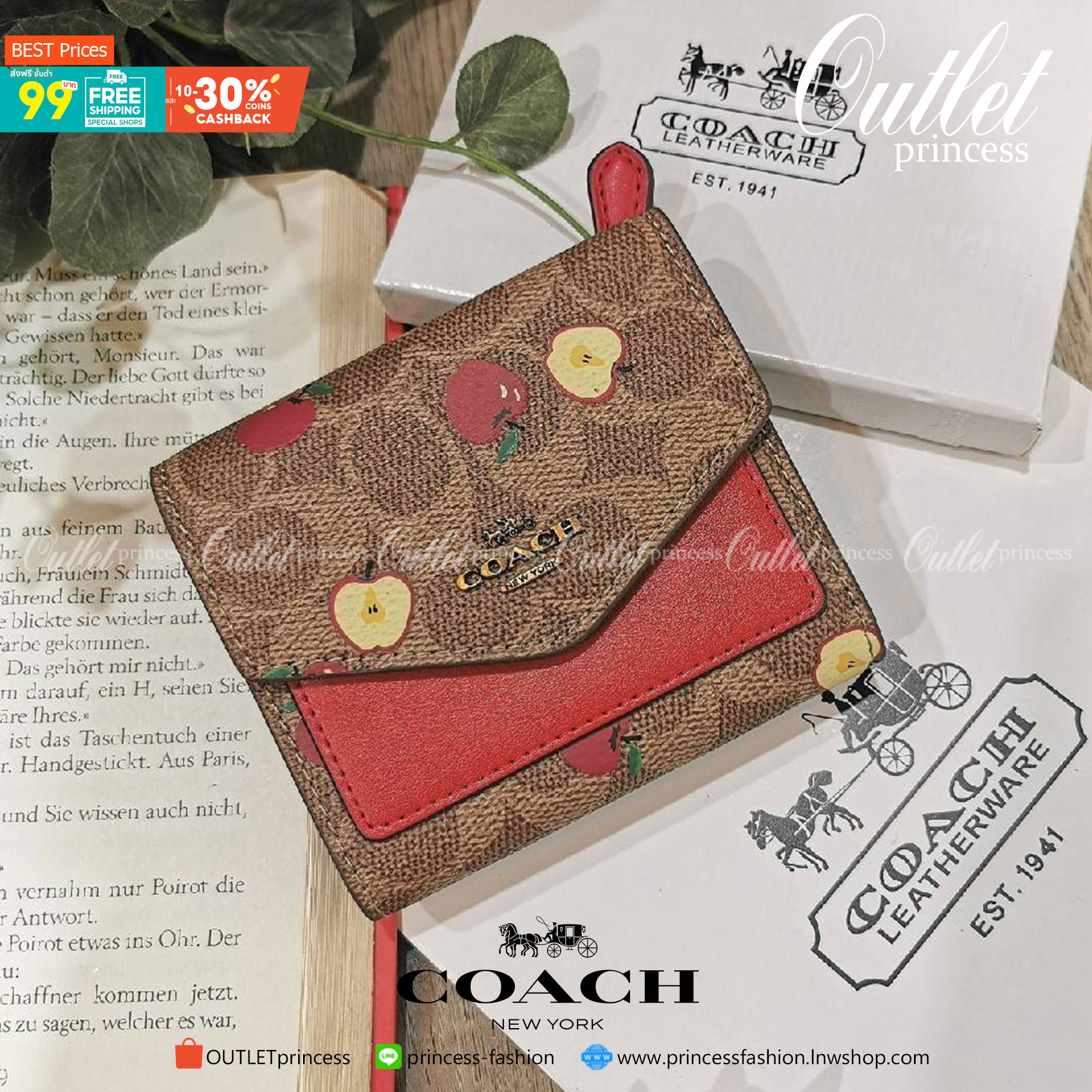 COACH FACTORY SHORT WALLET กระเป๋าสตางค์รุ่นใหม่ล่าสุดจาก Coach Factory Outlet ขนาดกำลังดี พกพาสะดวก ดีไซน์สวยน่าใช้ วัสดุหนังแท้เปิดปิดด้วยฝาปิด Envelop กระดุมด้านหน้ามีโลโก้แบรนด์ด้านหลังมีช่องซิปใส่เหรียญ หัวซิปแบรนด์ ภายในมีช่องใส่ธนบัตรใส่แบงก์พันได้