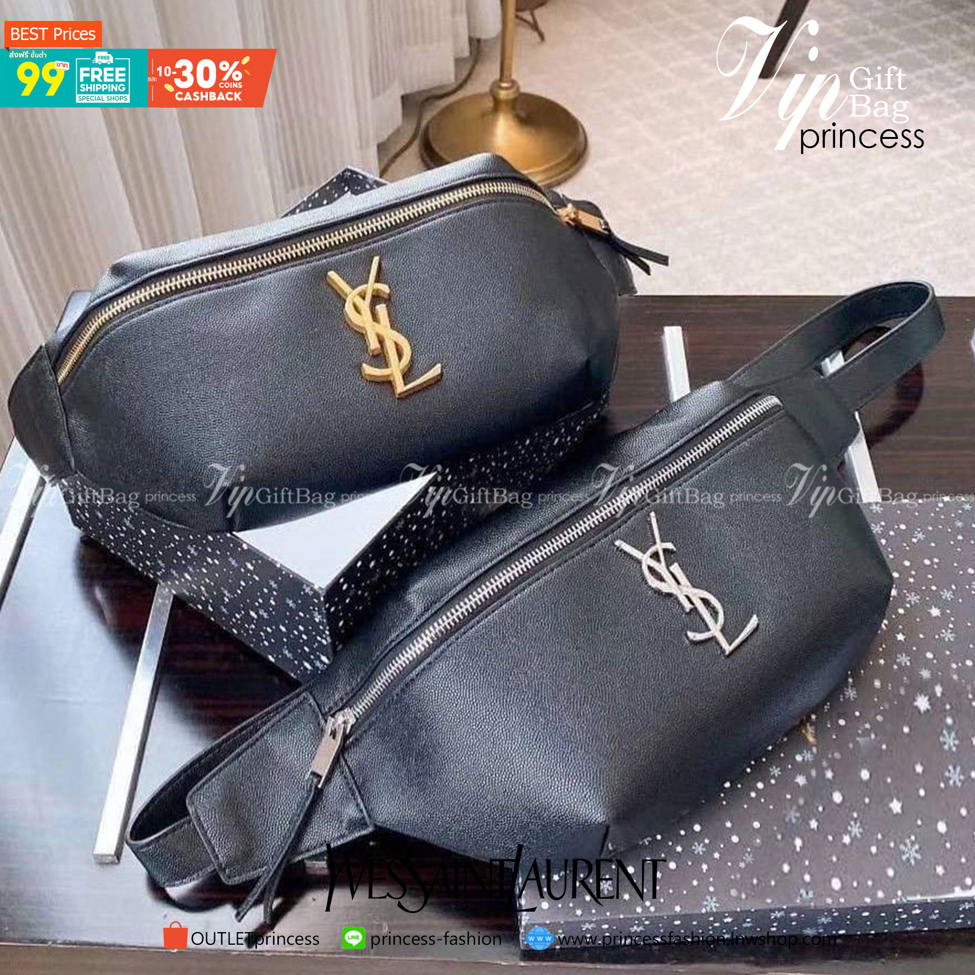 พรีเมี่ยมกิ๊ฟแท้ 100% 】VIP YSL Belt Bag กระเป๋าคาดอก คาดเอว งานดี หนังสวย ทรงเทห์ Black leather