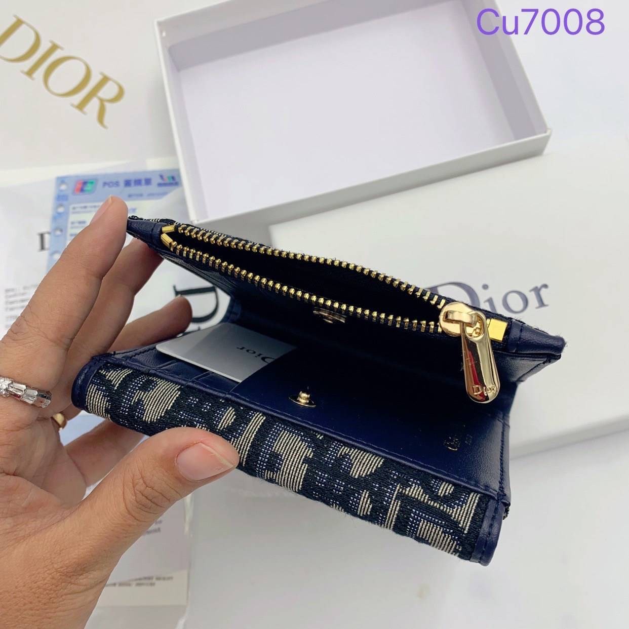 DIOR 30 Montaigne Lotus Wallet Blue Dior Oblique Jacquard กระเป๋าสตางค์แบรนด์หรู พร้อมส่งที่ไทย ภาพสินค้าถ่ายจากงานขายจริง ใช้งานต่างประเทศได้