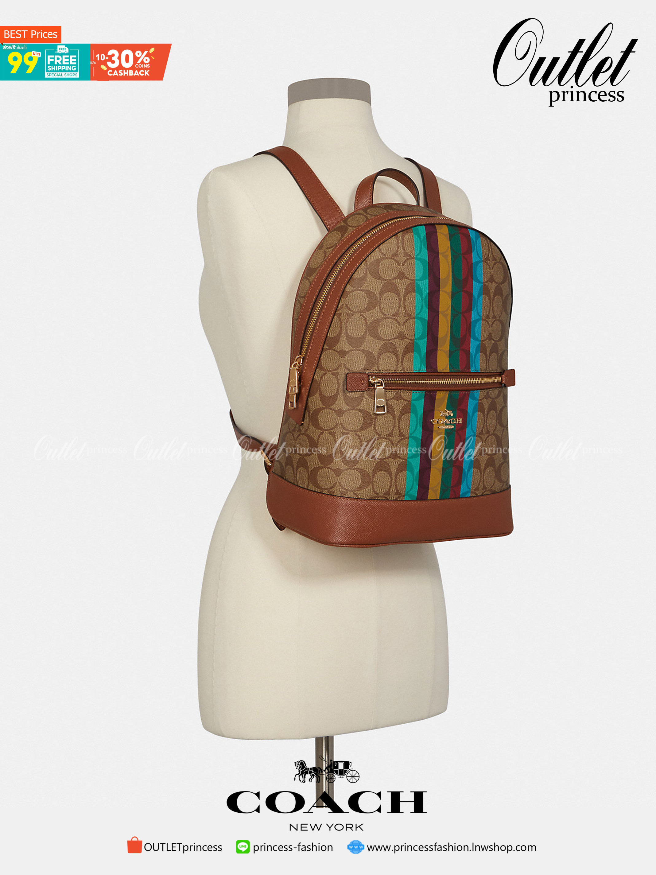 COACH KENLEY BACKPACK IN SIGNATURE CANVAS WITH STRIPE (COACH C5795)🌈🍁กระเป๋าเป้ กระเป๋าสะพายรุ่น Unisex ที่ใช้ได้ทั้งชายและหญิง รูปทรงสวย ขนาดกำลังดี// วัสดุแคนวาสคุณภาพ ผสมหนังแท้ ลาย SIGNATURE//เปิด-ปิด ด้วยซิบ ด้านในโล่งกว้าง จุของได้เย