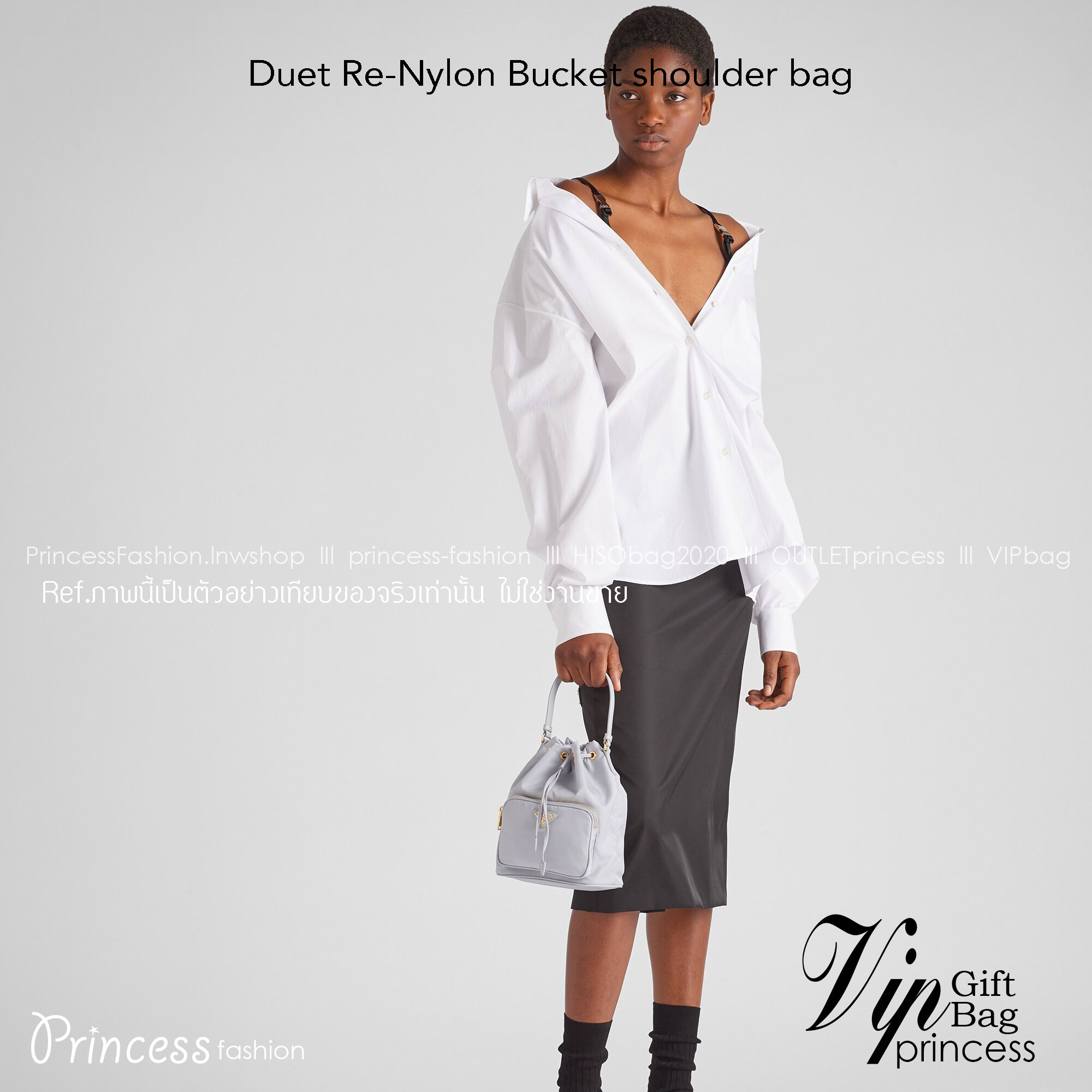 Prada Duet Re-Nylon Bucket shoulder bag / Prada Nylon bucket bag Pastel กระเป๋าสะพายข้าง ไซส์มินิ น้องทรงขนมจีบ น่ารัก น่าใช้ พร้อมสายยาว(ถอดได้) สีพาสเทลน่ารักละมุนมากๆ ค่ะ