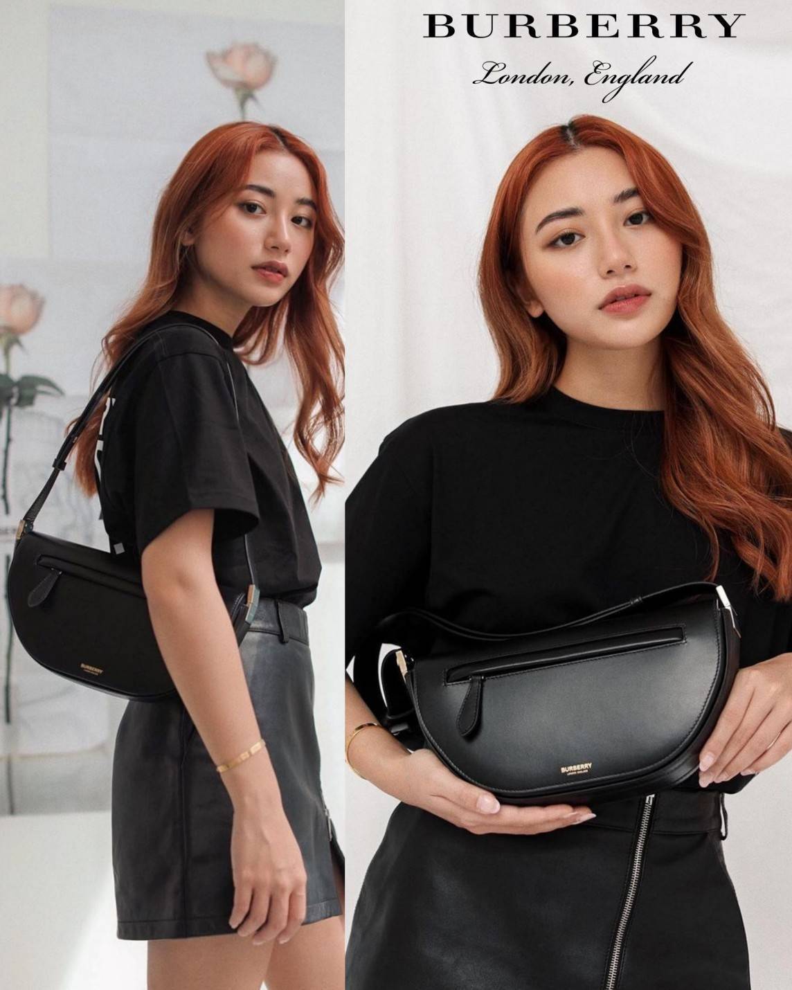 BURBERRY FRAGRANCES HALFMOON BAG VIP GIFT WITH PURCHASE (GWP) กระเป๋าสะพายพรีเมี่ยมกิ๊ฟ Limited Edition รุ่นใหม่จากน้ำหอม BURBERRY DUTY FREE วัสดุหนังแท้ CalfSkin ดีไซน์สวยหรูอยู่ทรงมีโลโก้แบรนด์และช่องซิปด้านหน้า ด้านหลังมีช่องใส่ของ เปิดปิดด้วยฝาปิดแม่เ