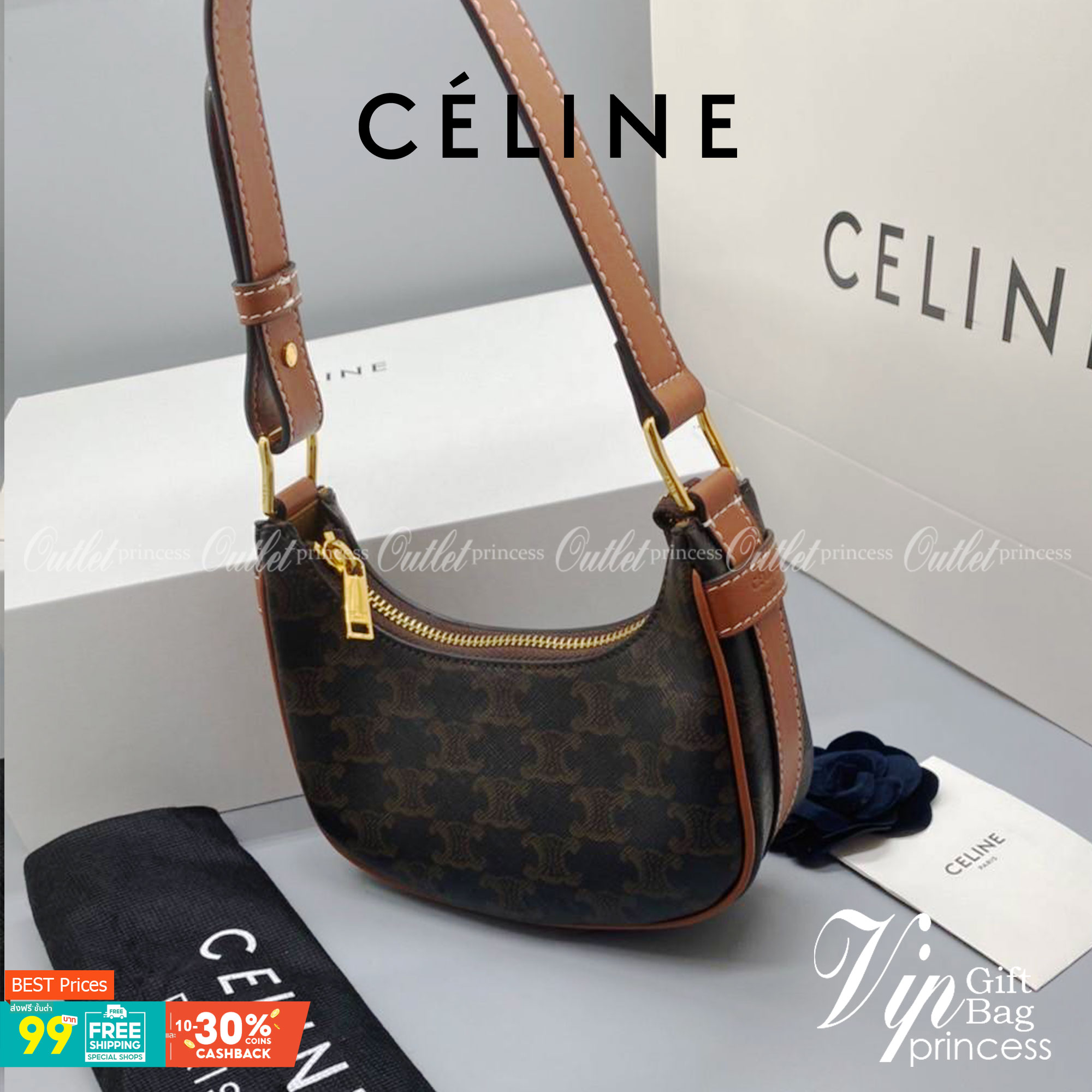 CELINE MINI SHOULDER BAG Celine Vintage Classic MINI Ava bag กระเป๋าสะพายไหล่ใบเล็กน่ารักมากก ขนาดใหม่ น้องน่ารักมากก คาเฟ่จ๋าาาา น้องมาล๊าววว วัสดุ TRIOMPHE CANVAS ดีไซน์สวยหรูฮิตสุดในเกาหลี! หนังสวยอยู่ทรงกันน้ำ เปิดปิดด้วยซิปแบรนด์สีทอง สายสะพายหนังปรั