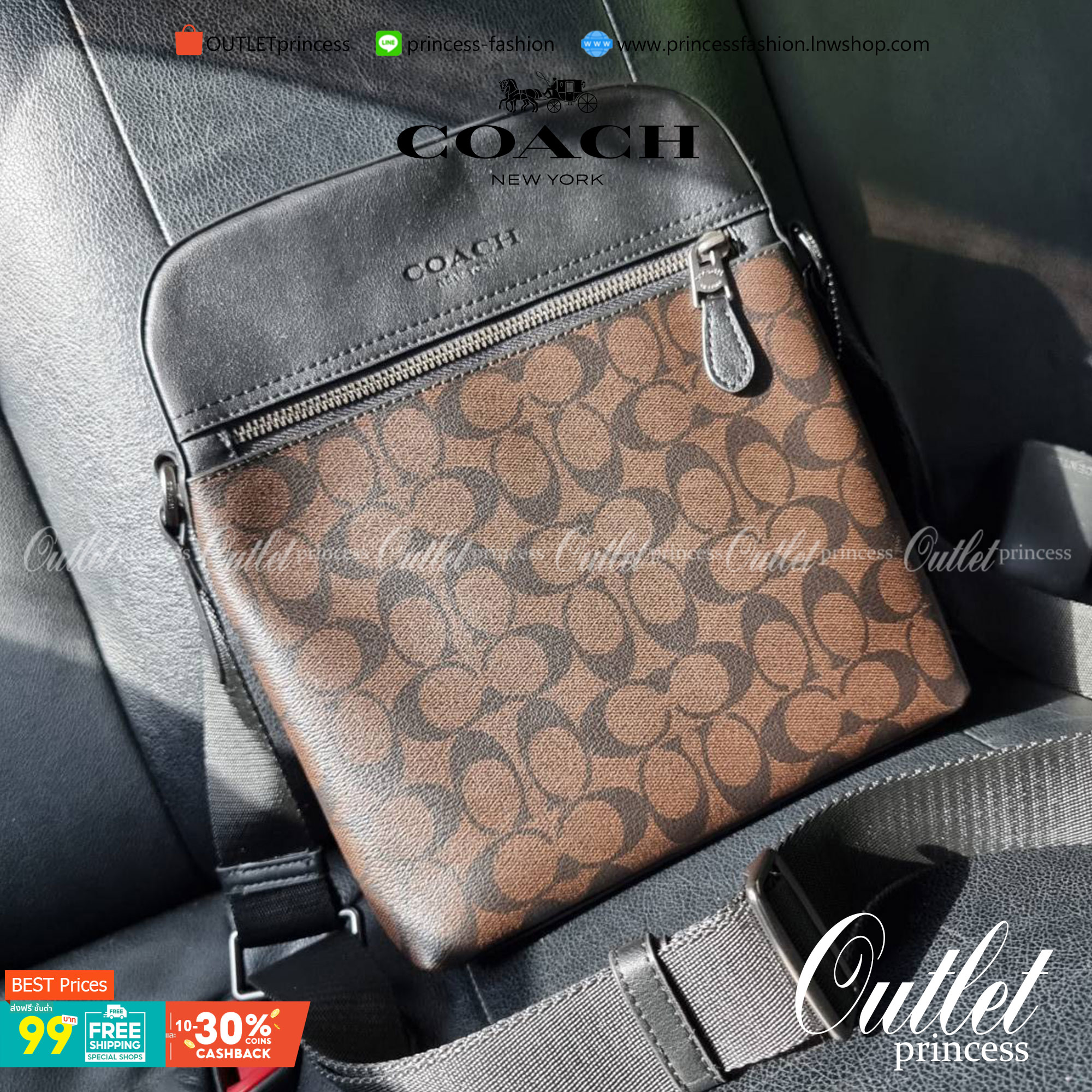 COACH F73336 HOUSTON FLIGHT BAG IN SIGNATURE CANVAS รุ่นนี้หนุ่มๆเค้ารู้กัน!! ขายดีตลอดกาล!! คลาสสิคไม่มีใครเกิน!! กระเป๋าสะพายข้างทรงแมสเซ็นเจอร์ยอดฮิต ทรงสวย ดูดี วัสดุหนังแคนวาสเคลือบลายสลับหนังแท้ เปิด-ปิดด้วยซิป ด้านหน้าและหลังสามารถใส่ของได้ ภายในแบ
