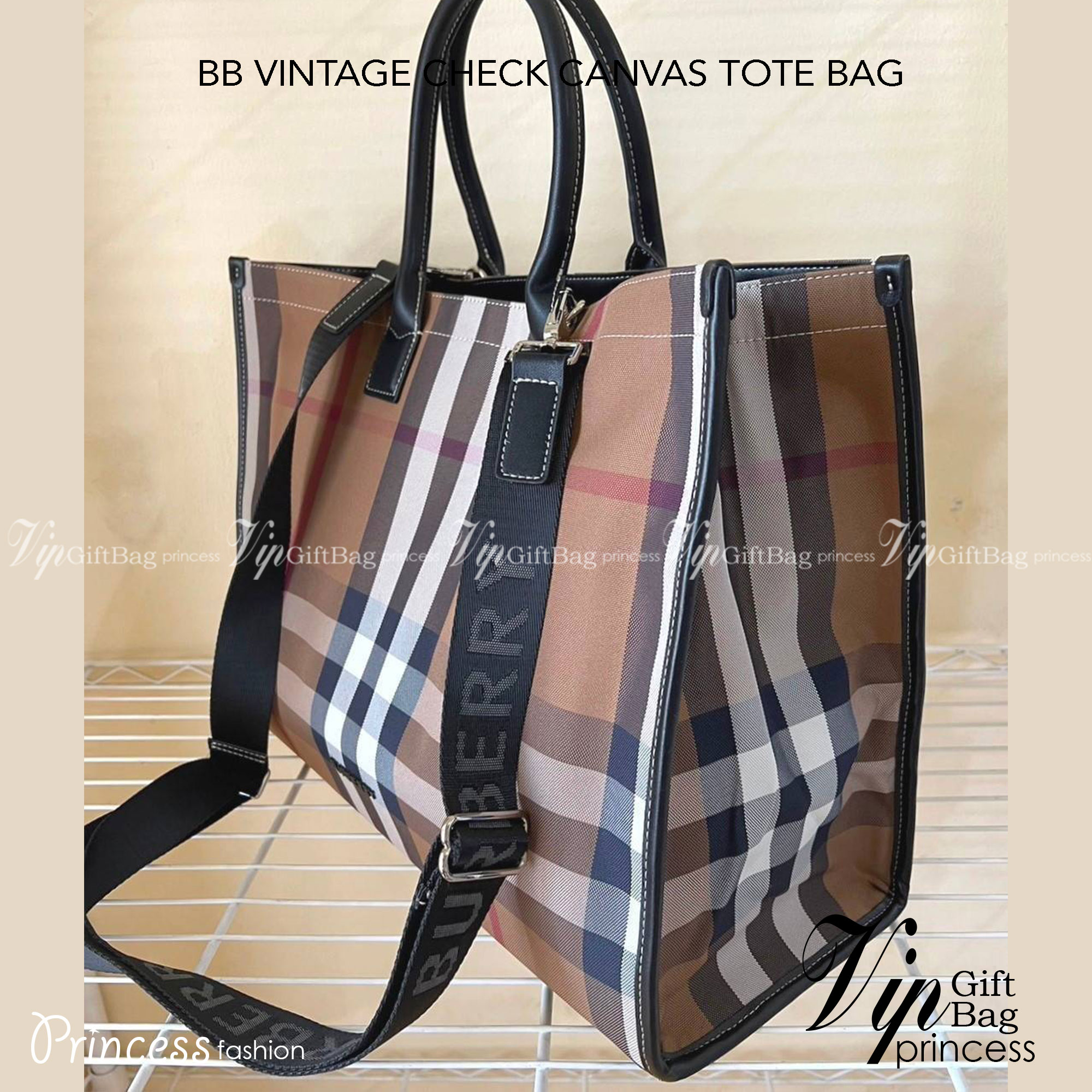 BURBERRY BORSA TOTE BAG / BURBERRY VINTAGE CHECK CANVAS TOTE BAG / BURBERRY FRAGRANCES MONOGRAM TOTE BAG กระเป๋าทรงโท้ทใบใหญ่