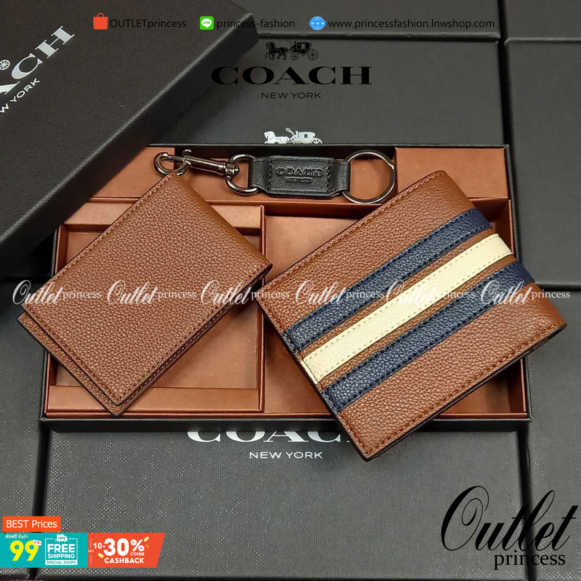 COACH 3-IN-1 WALLET WITH VARSITY STRIPE WITH KEY FOB LIMITED BOX (COACH F24649)🍁กระเป๋าสตางค์ มี ID ใบลูก สำหรับใส่บัตรแยก มีพวงกุญแจ ใช้แล้วดูหล่อสุดๆ🔸️**จะใช้เอง หรือเป็นของขวัญให้คนสำคัญ ก็ตอบโจทย์มากๆ **รับประกันว่า หยิบใช้แบบวางไม่ลงก