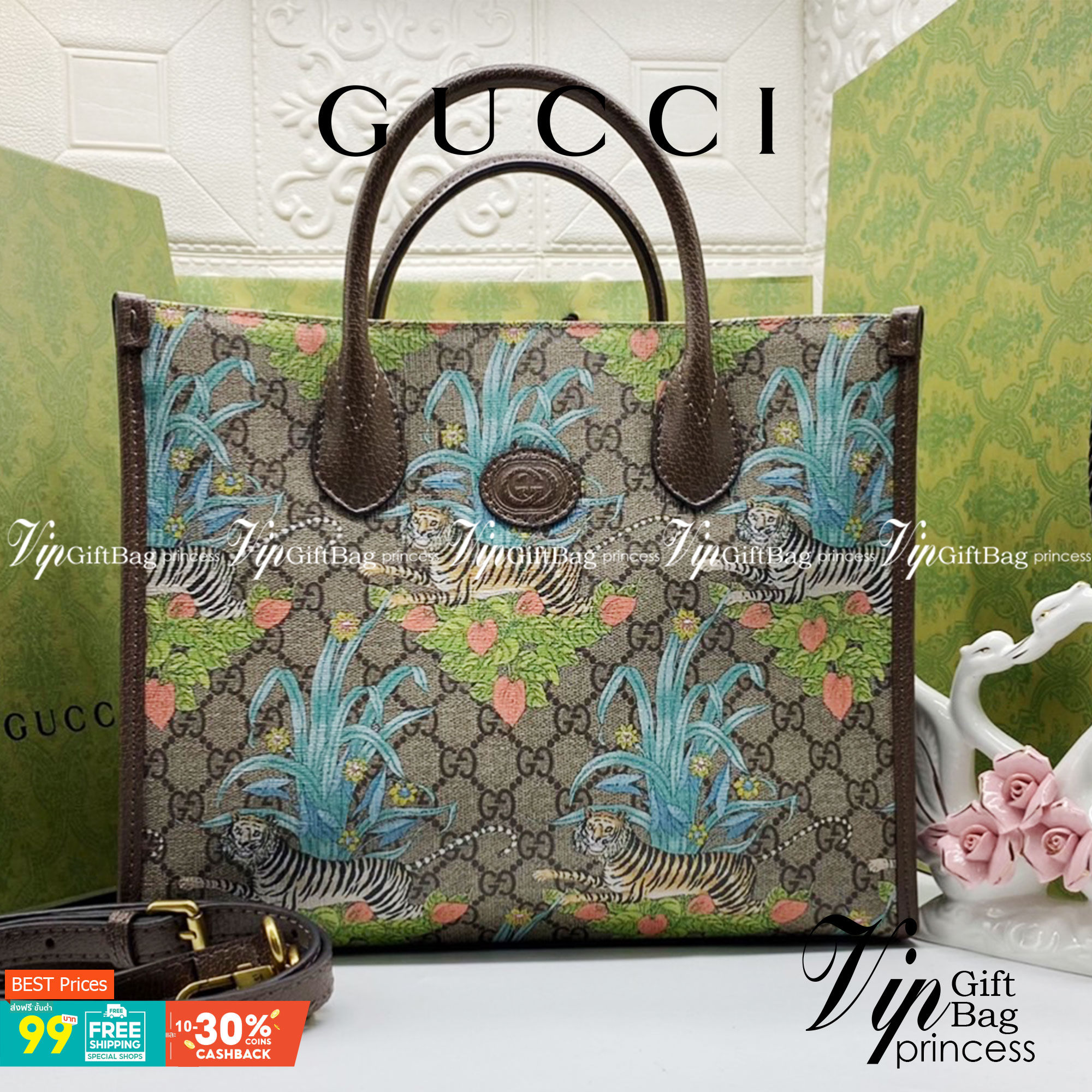 หนังแท้ GUCCI Tiger GG small tote bag พร้อมส่งที่ไทย