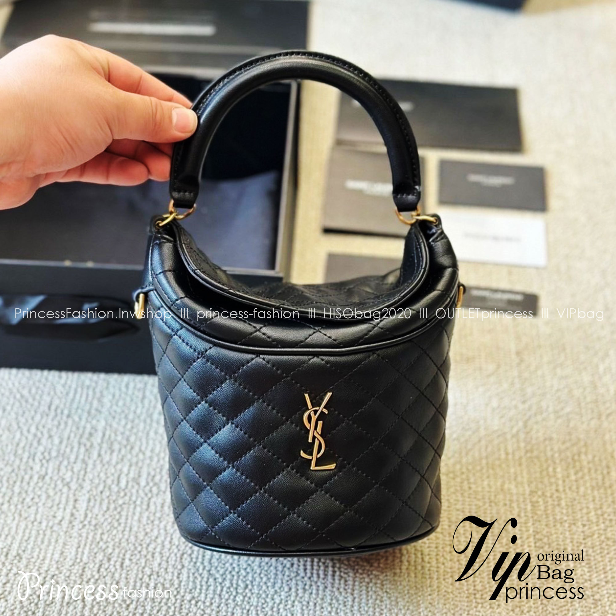YSL mini Gaby lambskin bucket bag กระเป๋าสะพายทรงถัง งานหนังเต็มใบ สีดำอะไหล่ทองสวยคลาสสิก 🧡เกรดวีไอพี ไฮเอน
