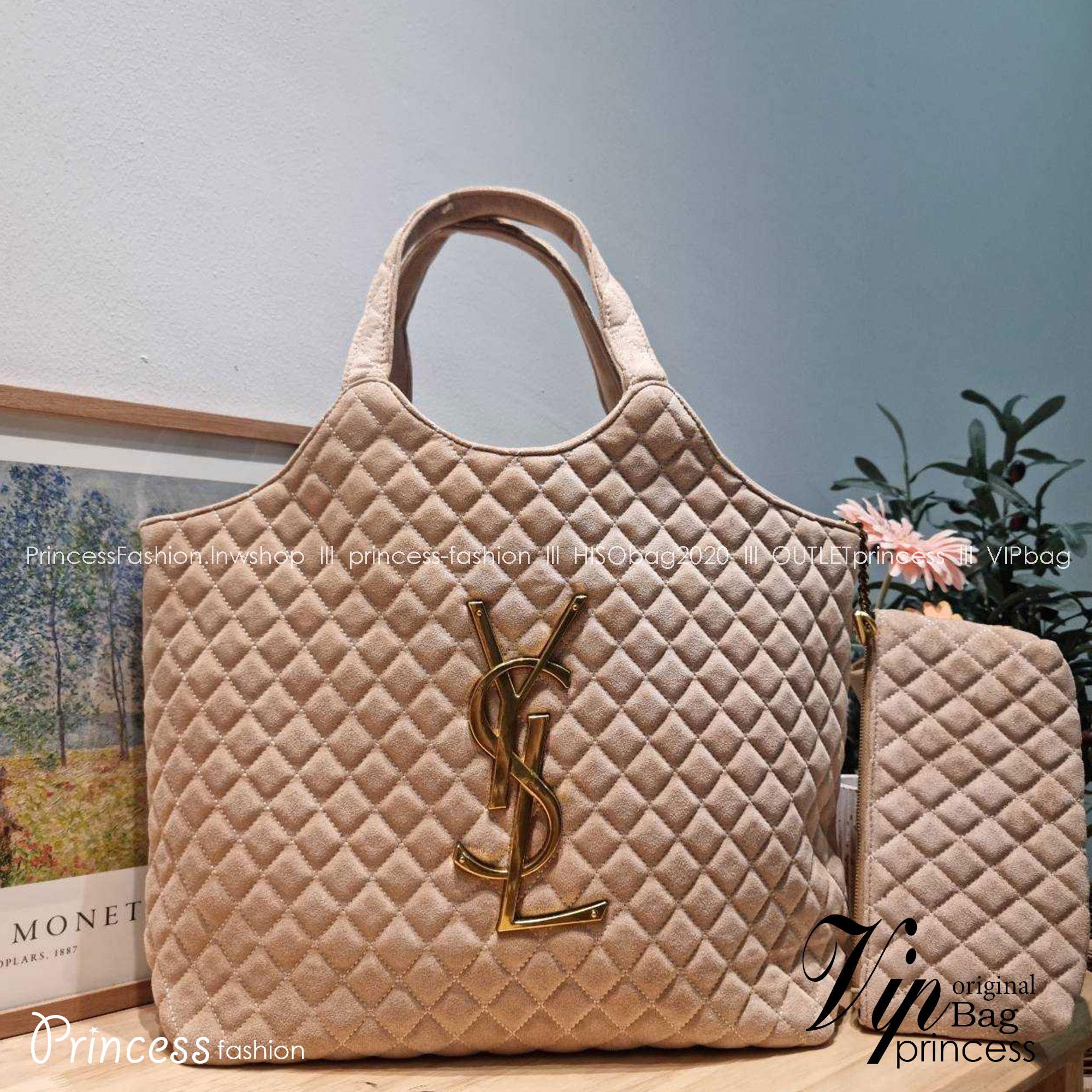 YSL ICARE MAXI SHOPPING BAG / YSL tote bag กระเป๋าใบใหญ่ทรงโท้ท รุ่นผ้ากำมะหยี่ เกรดออริ 1:1 ใช้งานต่างประเทศได้