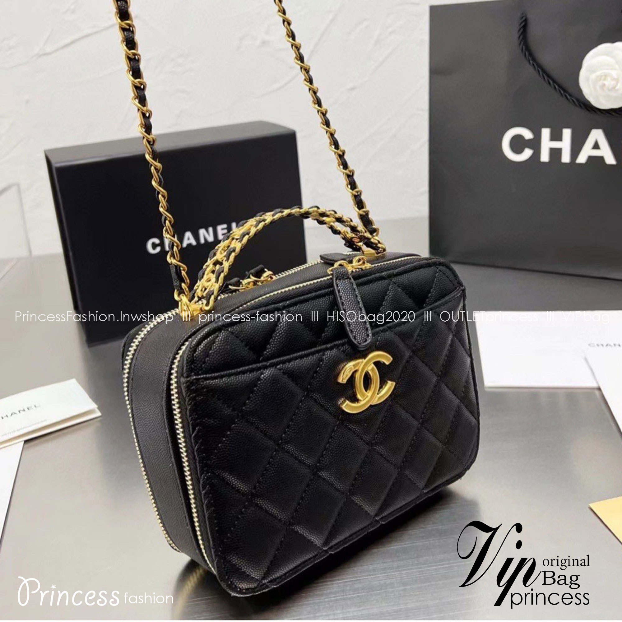 Chanel 22s vanity Handle black caviar / Chanel Vanity Case / Chanel Box พร้อมส่ง กระเป๋าสะพายทรงกล่อง ใช้งานต่างประเทศได้ ภาพถ่ายจากงานขายจริง