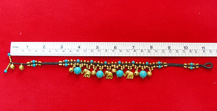 สร้อยข้อเท้าเชือกเทียนหินเทอร์คอยส์สีฟ้าลูกปัดทองเหลืองตุ้งติ้งรูปช้างค่ะ