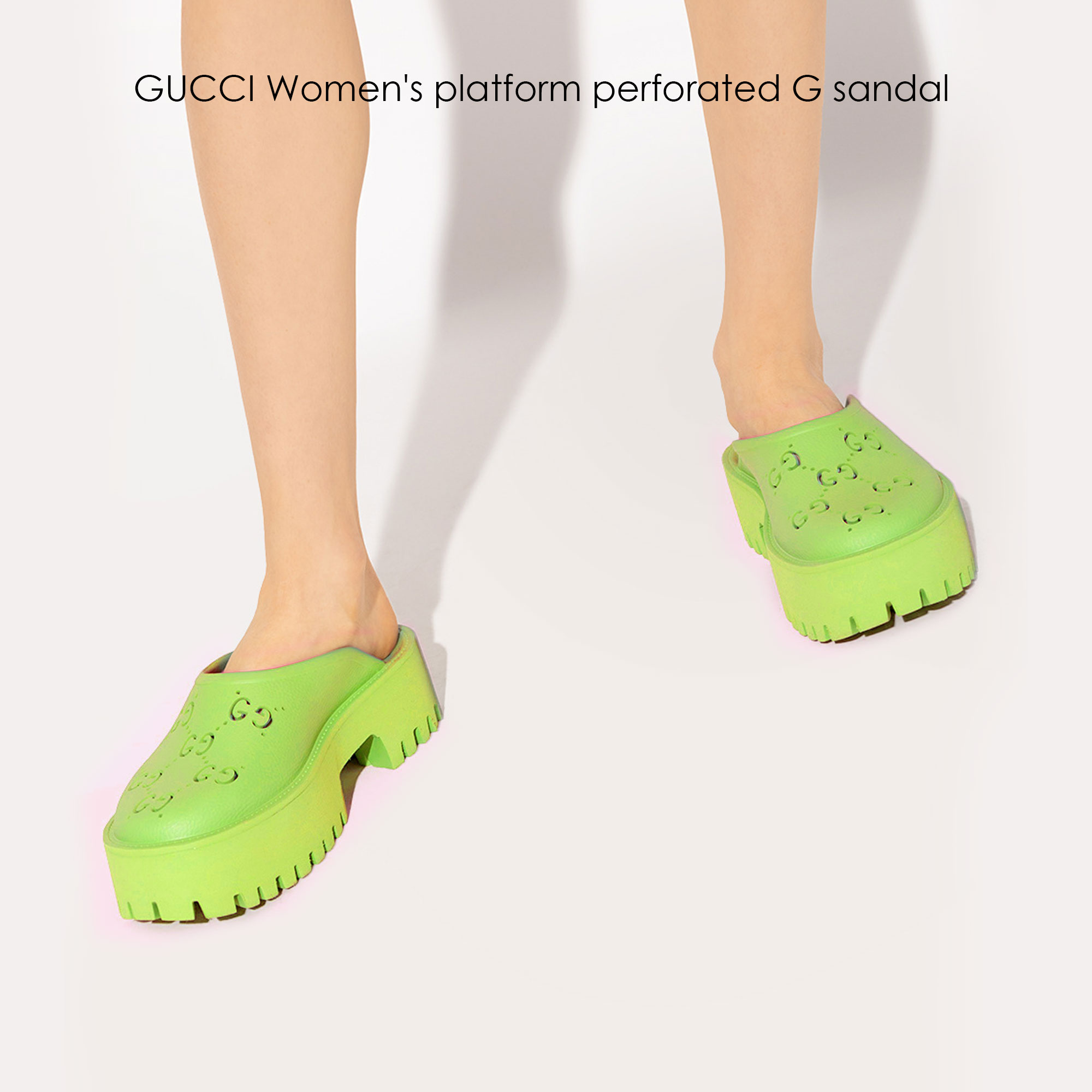 GUCCI Women's platform perforated G sandal รองเท้าแตะกุชชี่พื้นหนา 5cm รุ่นยอดนิยม ยางคุณภาพฉลุลาย GG ยางมีความยืดหยุ่นเนื้อนิ่มไม่แข็งกระด้าง