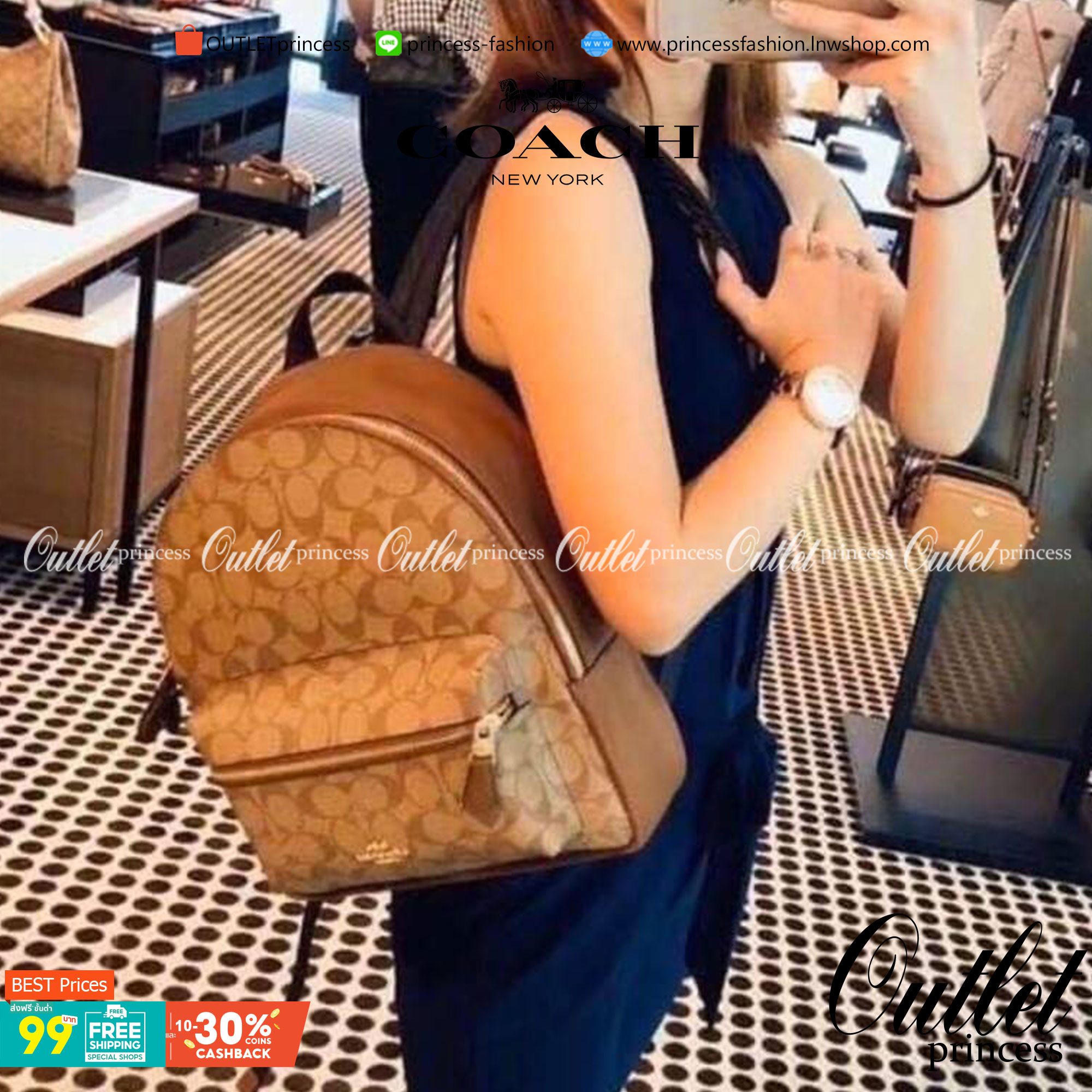 OUTLET 】COACH MEDIUM CHARLIE BACKPACK IN SIGNATURE ((32200)) พร้อมส่งที่ไทยอีกครั้งค่ะ! กระเป๋าสะพายหลังขนาดกลาง หนังแท้+ไนล่อน ด้านหน้ามีช่องซิปให้หนึ่งช่อง;เปิดปิดช่องหลักแบบซิปคู่ ภายในกว้างใส่สัมภาระได้จุนะคะ พร้อมช่องซิปให้อีกช่องค่ะ;สายสะพายสามารถเล