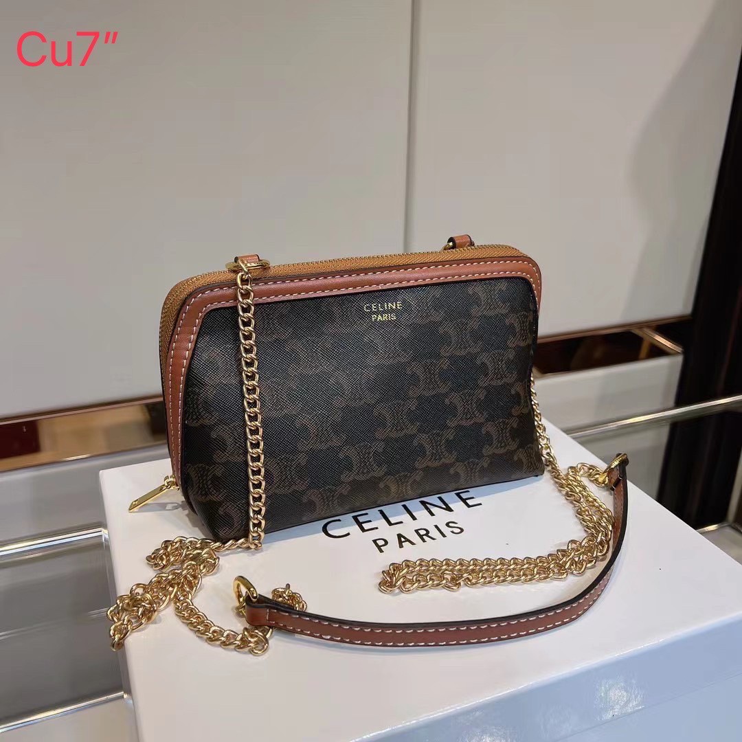 CELINE CLUTCH WITH CHAIN IN TRIOMPHE CANVAS AND LAMBSKIN / CELINE POUCH กระเป๋าสะพายกึ่งคลัทช์ มินิไซส์ เอาใจสาวๆสายสะดวก!! พกพาง่าย สะพายกำลังสวย วัสดุหนังแคนวาส ดีไซน์ใหม่
