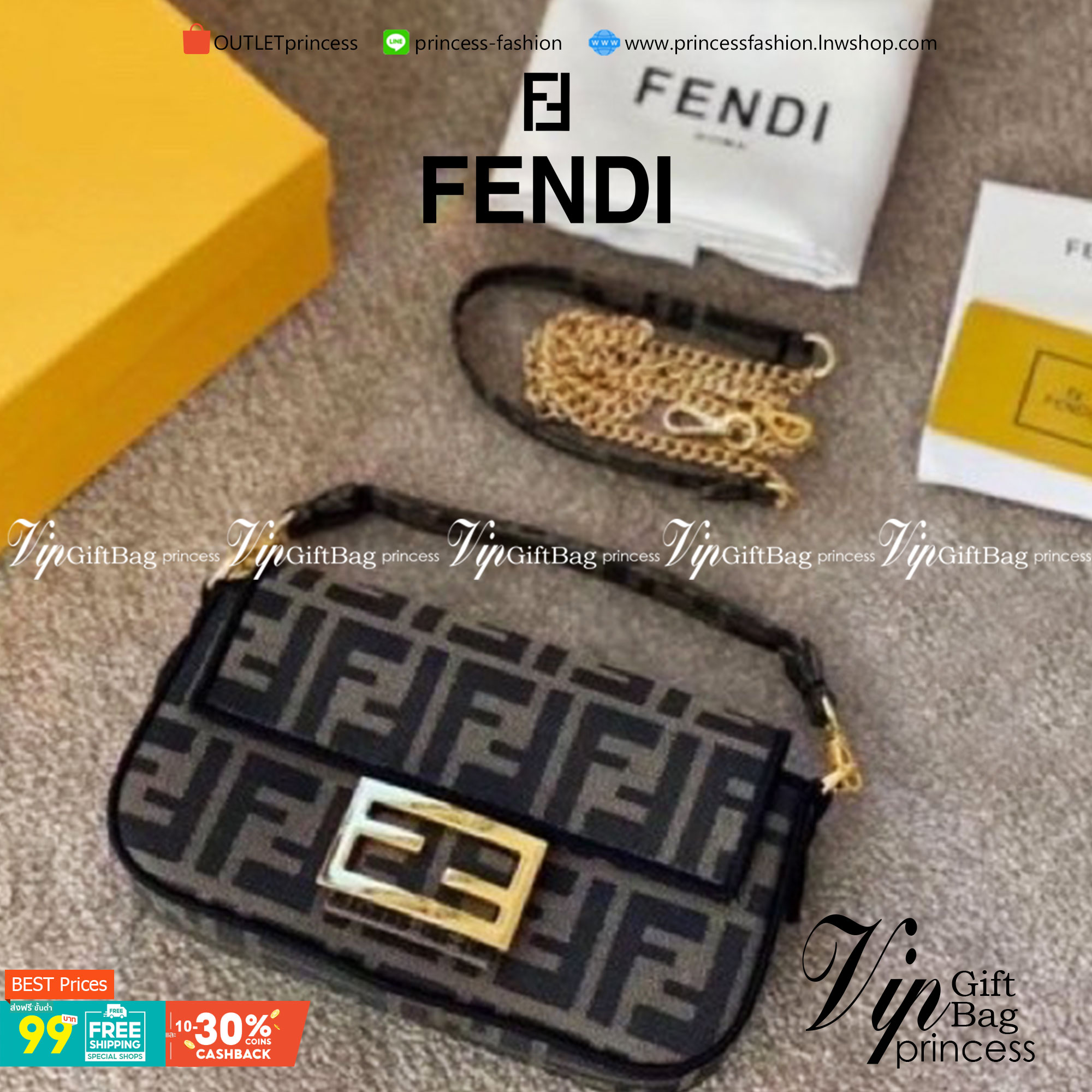 VIP 】FENDI VINTAGE BAGUETTE SHOULDER BAG 2size กระเป๋าสะพายทอลายโมโนแกรม อะไหล่ทองหรูหรา มี 2 ขนาด ทนทาน มาพร้อมสาย 2 แบบ สำหรับคล้องแขน และสายครอสบอดี้ เปิด-ปิดด้วยกระดุมแม่เหล็ก ภายในเป็นช่องโล่ง ใส่โทรศัพท์ พร้อมเสิร์ฟความสวยให้ถึงบ้านจ้า วัสดุผ้าทอลาย
