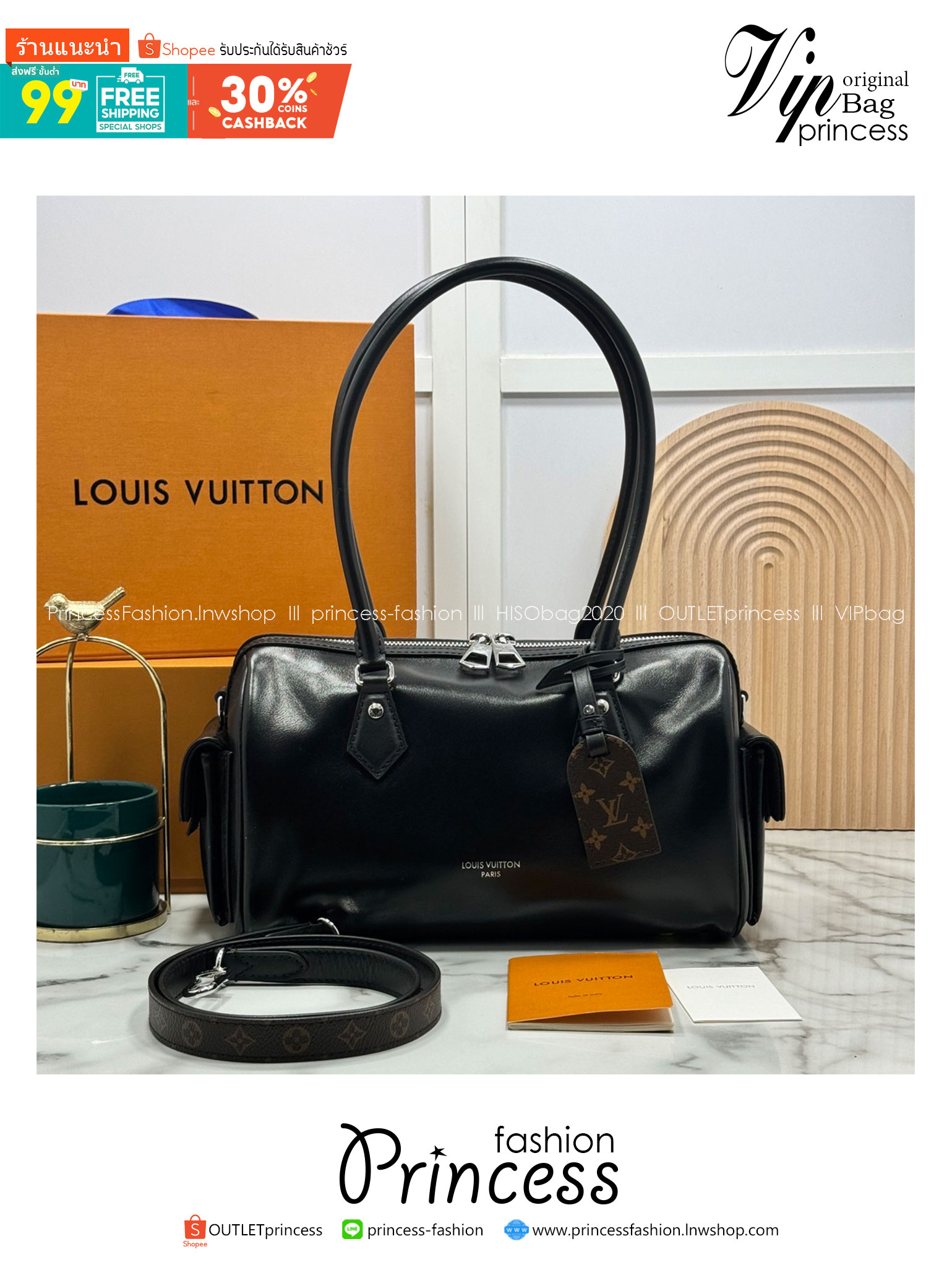 OP ORI หนังแท้ | LV Speedy Cargo Vibe Bag กระเป๋าถือคอลเลกชัน Vibe ผสานดีไซน์ดั้งเดิมยุค'30s เพิ่มความเท่ล้ำสมัยสไตล์นีโอร็อค หนังแท้แวววาวตกแต่งแอดเดรสแท็กลาย Monogram