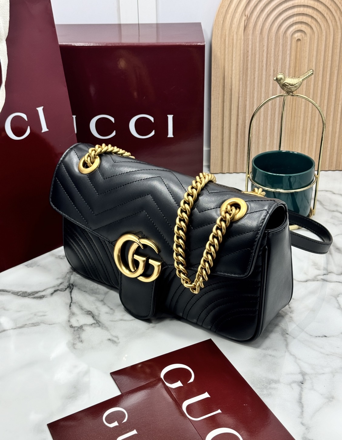 ORI | หนังแท้ GG Marmont small shoulder bag กระเป๋าสะพายข้างรุ่นคลาสสิค ดูแพง อัพลุคได้สบายๆ ด้านหลังดีไซน์รูปหัวใจ