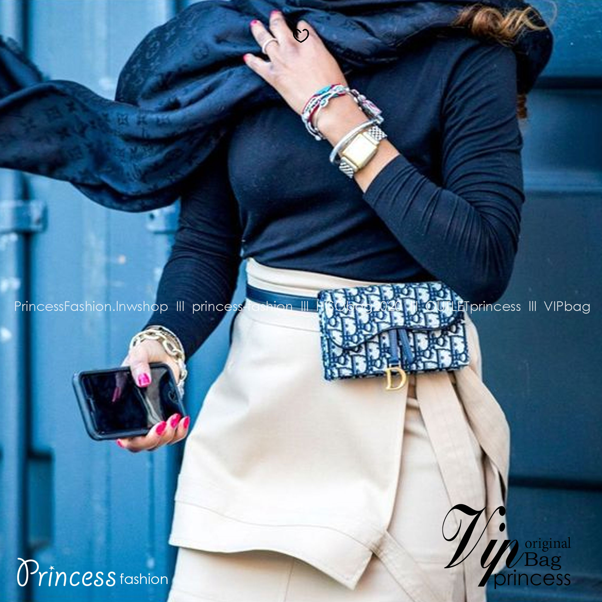 DIOR Small Saddle Pouch Belt with Chain กระเป๋าทรงพอช พร้อมสายสะพายหนังและสายโซ่ ปรับใช้งานได้ทั้งคาดอก/คาดเอว/หรือสะพายไหล่ได้ สายถอดได้ ถือเป็นพอชเก๋ๆ