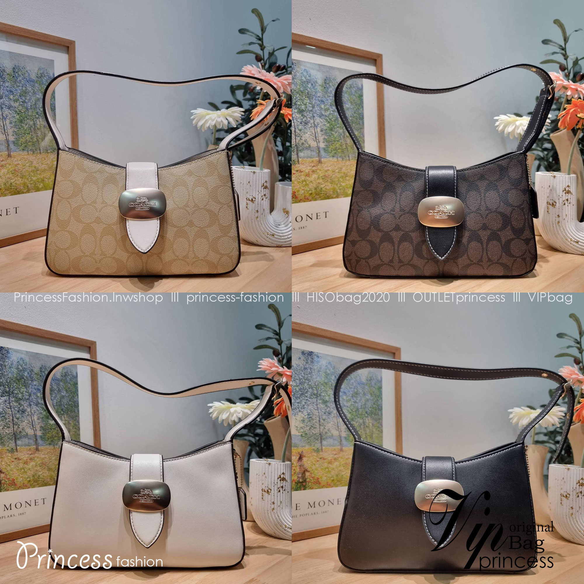 COACH ELIZA SHOULDER BAG IN SIGNATURE CANVAS CR532 / CR533 กระเป๋าสะพายไหล่ทรงโฮโบสุดหรู ดีไซน์โลโก้แบบใหม่สวยเด่น เกรดท็อปออริ เกรดดีสุด สลับแท้ 1:1 ใช้ต่างประเทศได้
