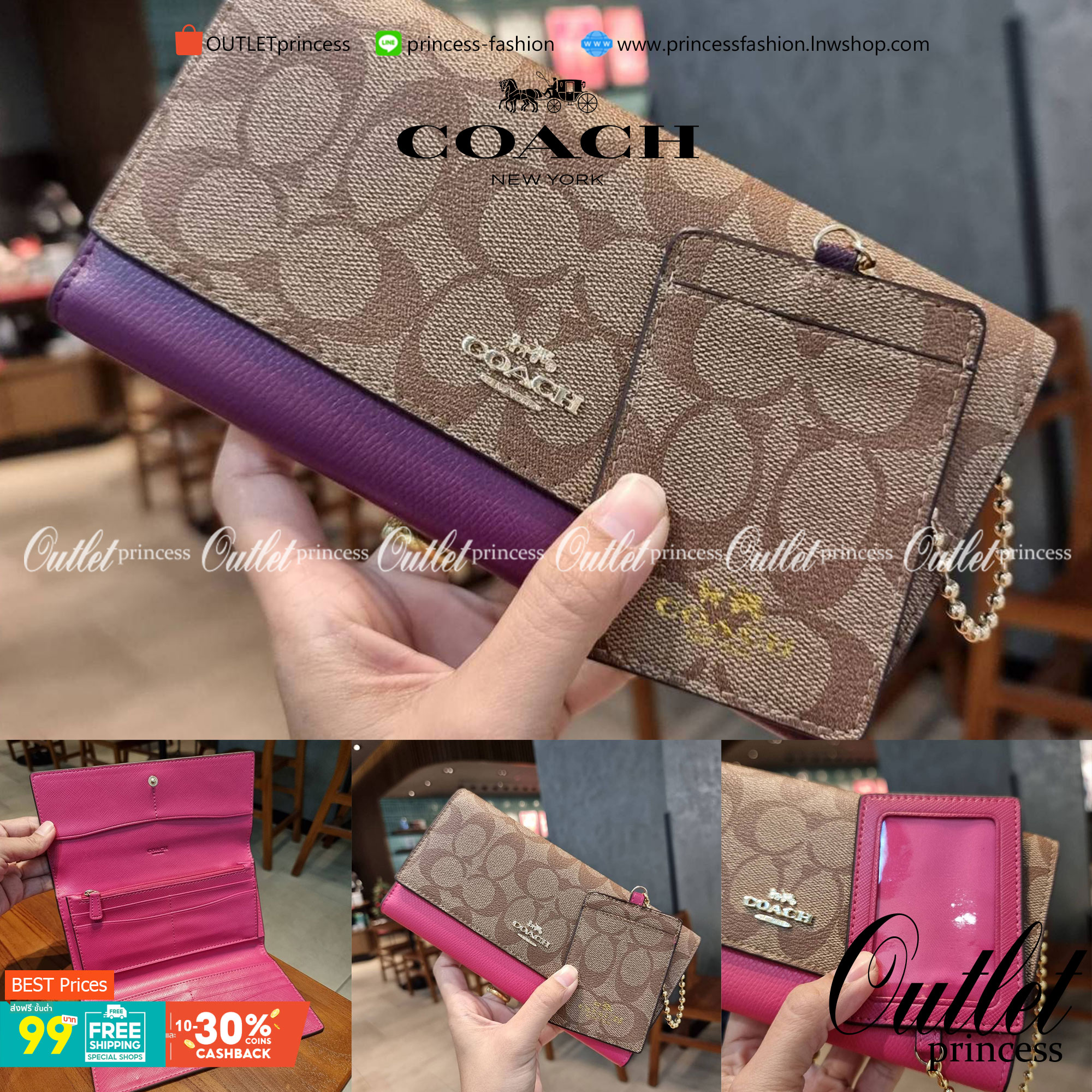 COACH F53763 TRIFOLD WALLET IN SIGNATURE กลับมาแล้วจ้า!! รุ่นขายดี!! 💓 ดีไซน์ใหม่ กระเป๋าสตางค์ใบยาว แถมที่ห้อยใส่บัตรแยกให้ (ถอดออกได้) น่ารักมากๆ ใช้งานง่าย เปิด-ปิดด้วยกระดุม ภายในใส่ธนบัตร ใส่บัตรได้เยอะ ใส่มือถือได้ไปอีก!! จุใจสุดๆ บอกเลยว่าใ