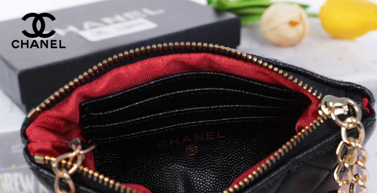 CHANEL Wallet Coin Pouch New / chanel o case black caviar สวยหรู ดูแพง น่าใช้มากค่ะ พร้อมสายโซ่สำหรับห้อยพวงกุญเเจ อะไหล่ทองทั้งใบ