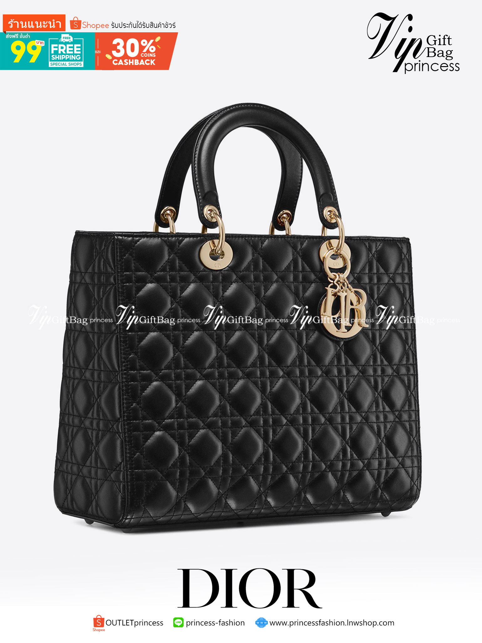 หนังแท้ LARGE LADY DIOR BAG Black Cannage Lambskin / Dior Lady Large พร้อมส่งที่ไทย งานหนังแท้ทั้งใบเกรดออริจินอล ภาพสินค้าถ่ายจากงานขายจริง ใช้งานต่างประเทศได้