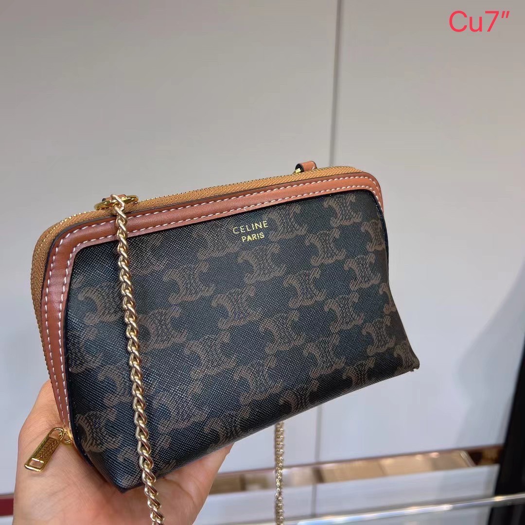 CELINE CLUTCH WITH CHAIN IN TRIOMPHE CANVAS AND LAMBSKIN / CELINE POUCH กระเป๋าสะพายกึ่งคลัทช์ มินิไซส์ เอาใจสาวๆสายสะดวก!! พกพาง่าย สะพายกำลังสวย วัสดุหนังแคนวาส ดีไซน์ใหม่