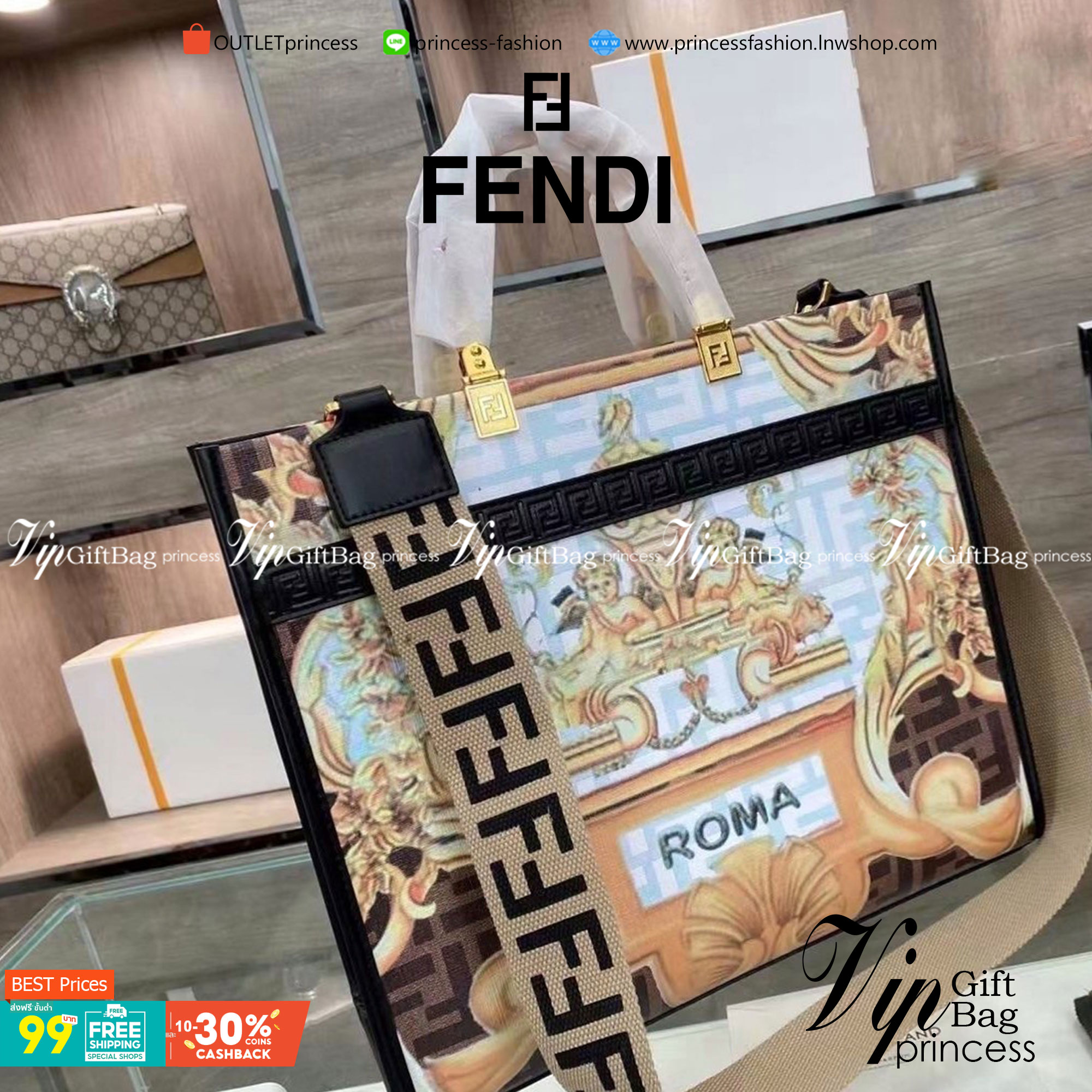 VIP 】FENDI Vintage Shopping bag กระเป๋าสะพายทรง shopping ลายกราฟฟิกวินเทจมาใหม่ ทรงนี้คือทรงสุดฮิตใช้งานง่ายใส่ของได้เยอะช่องใหญ่ งานจริงสวยมาก สวยหรูดูแพง พร้อมส่งที่นี่ ที่เดียวเลยค่า