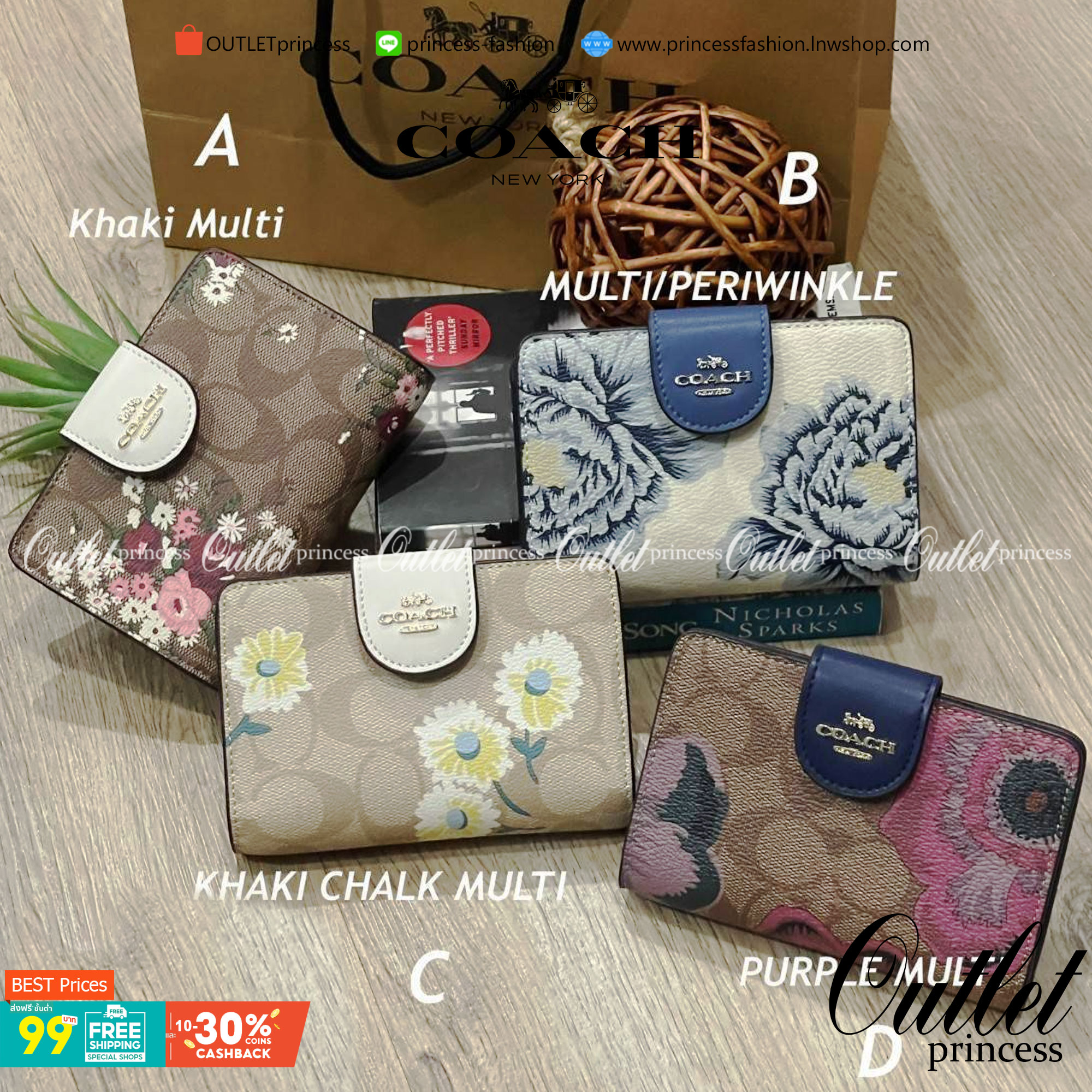 COACH C3375 MEDIUM CORNER ZIP WALLET IN SIGNATURE CANVAS WITH DAISY PRINT ดีไซน์ใหม่ล่าสุด!! คอลเลคชั่นลายพริ้นท์ เพิ่มลูกเล่นให้กระเป๋าสตางค์ของคุณ กับกระเป๋าสตางค์ใบกลาง ขนาดกำลังเหมาะมือ วัสดุหนังแคนวาส ดูแลรักษาง่าย มีช่องใส่บัตรและธนบัตรครบ และช่องซิ