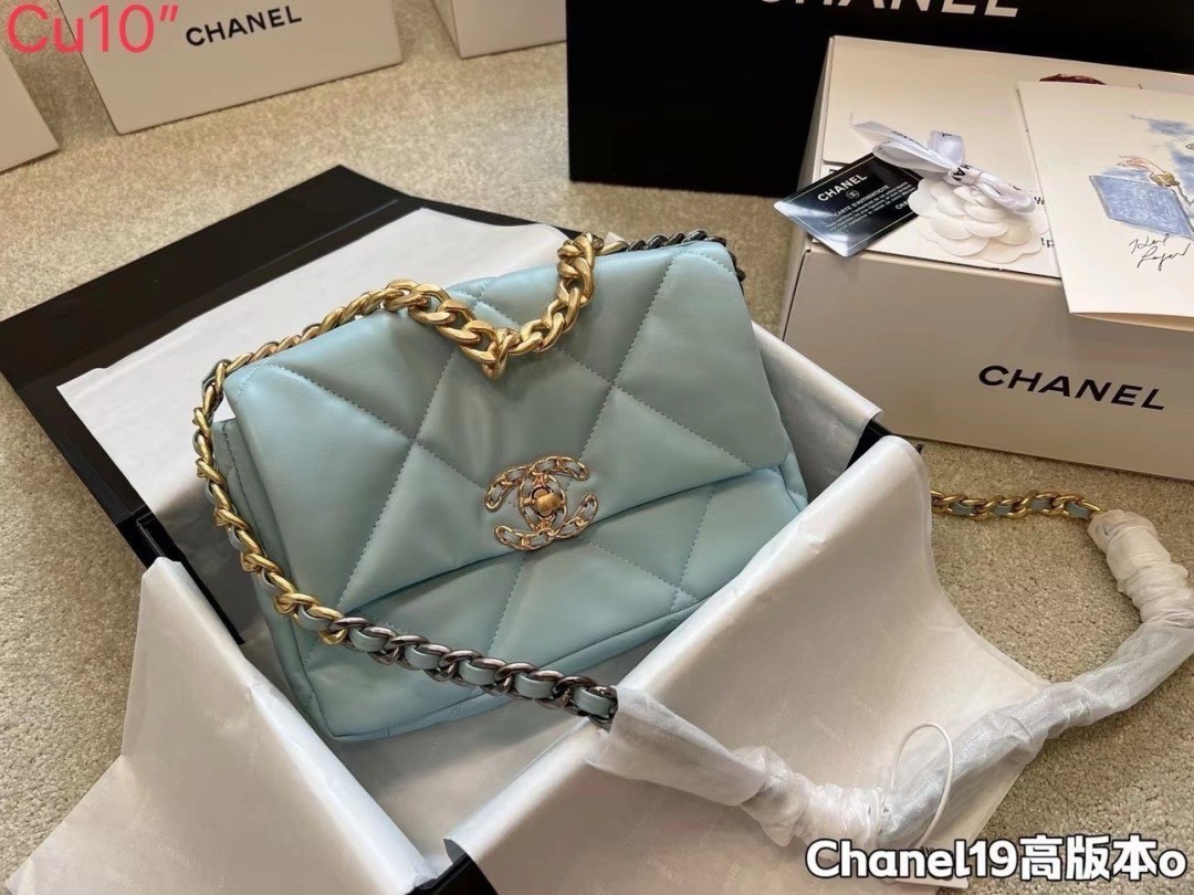 พร้อมส่ง 5 สี 8" 10" CHANEL 19 FLAP BAG กระเป๋าสะพายดีไซส์คลาสสิค หนังนิ่ม เงาขึ้นรูปสวย สายสะพายโซ่สองสีสลับหนัง