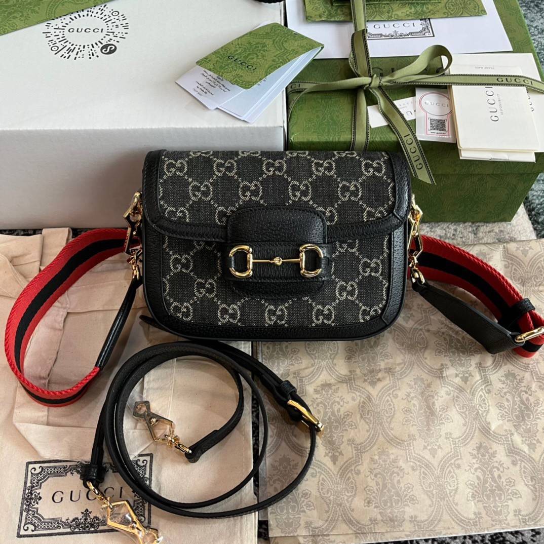 Gucci Horsebit 1955 mini bag GG Denim Jacquard Bag พร้อมส่ง เกรดท็อปออรินอล งานเหมือนสุด หนังแท้ สวยงามตามรูป TOP ORIGINAL 1:1 เกรดเทียบแท้ ใช้สลับแท้ได้ ใช้งานต่างประเทศได้