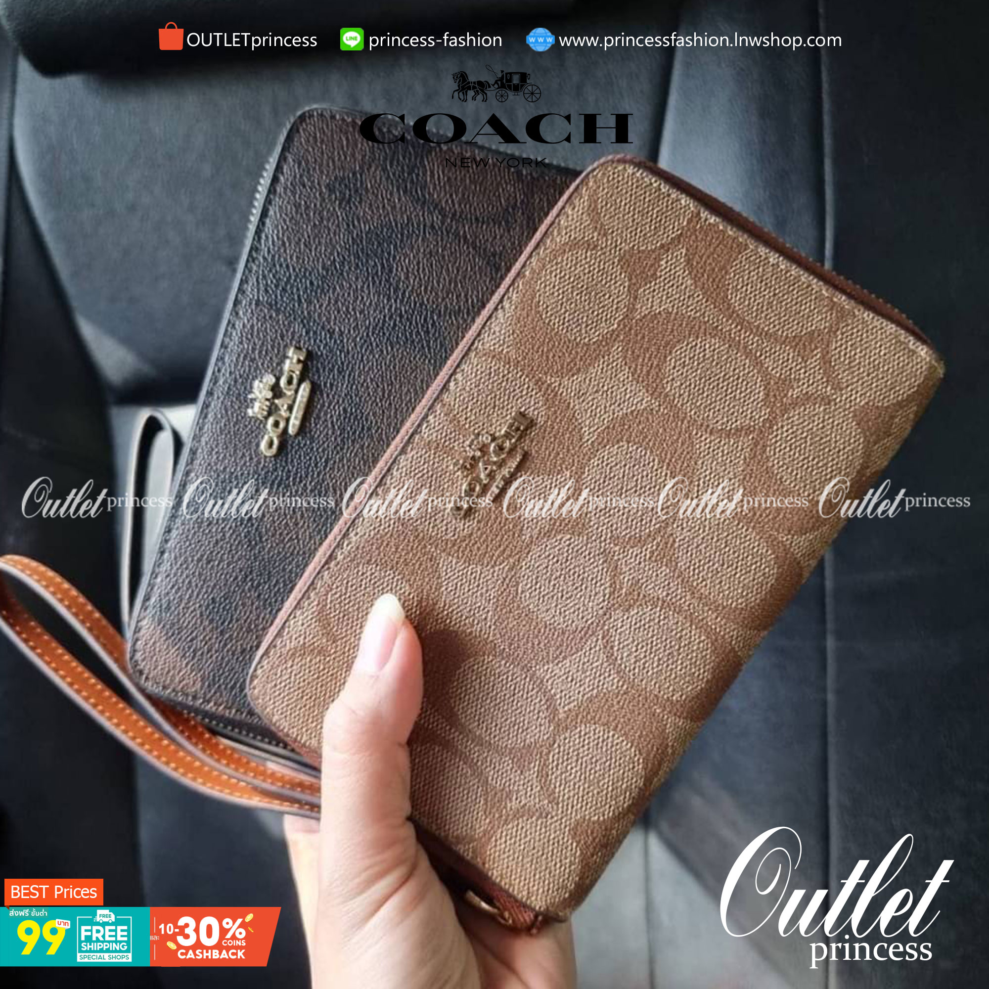COACH F57468 PHONE WALLET IN SIGNATURE COATED CANVAS กระเป๋าสตางค์ถนอมมือถือ!! 2IN1 สุดๆ ใส่โทรศัพท์ ใส่เงิน ใส่บัตร ครบถ้วน!! จบในใบเดียวจ้า ขนาดกำลังเหมาะมือ วัสดุหนังแคนวาสเคลือบลาย คุณภาพดี สาวๆมีไว้ติดตัวสักใบ ไม่ผิดหวังจ้า
